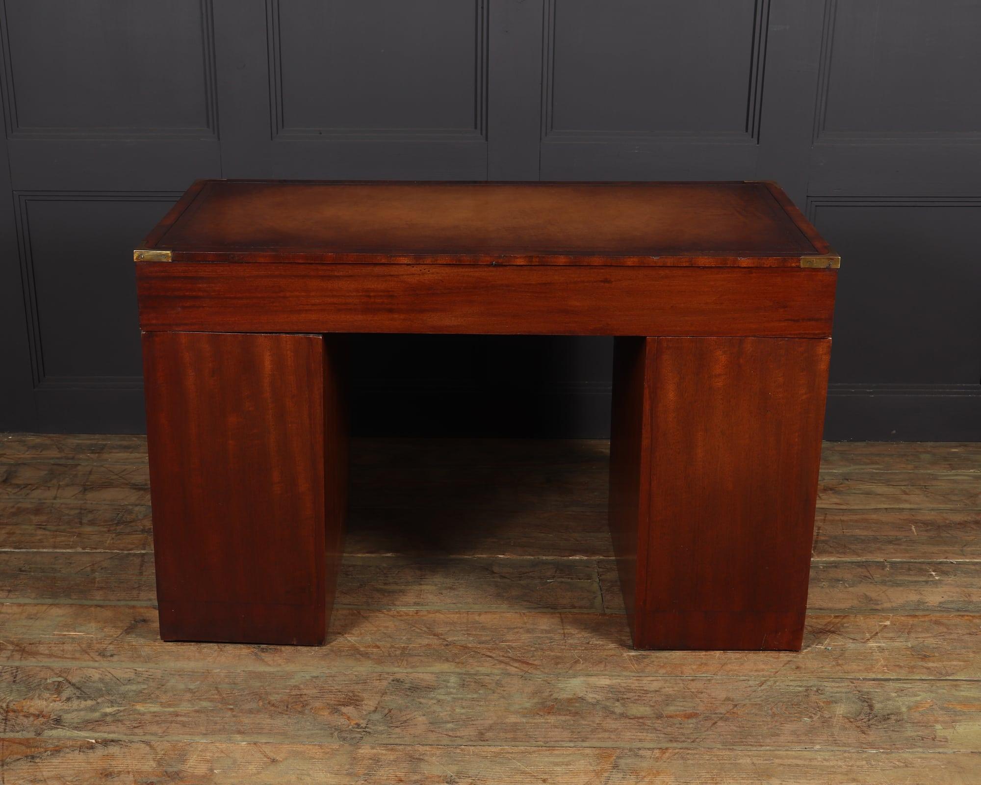 Mahogany Military Campaign Desk with Leather Top 6