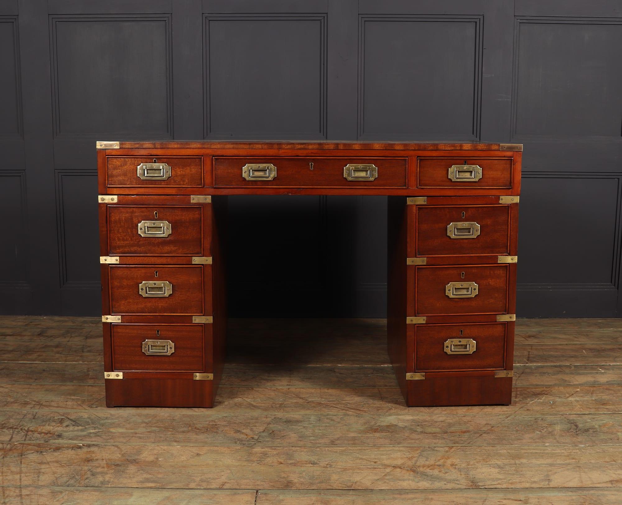 English Mahogany Military Campaign Desk with Leather Top