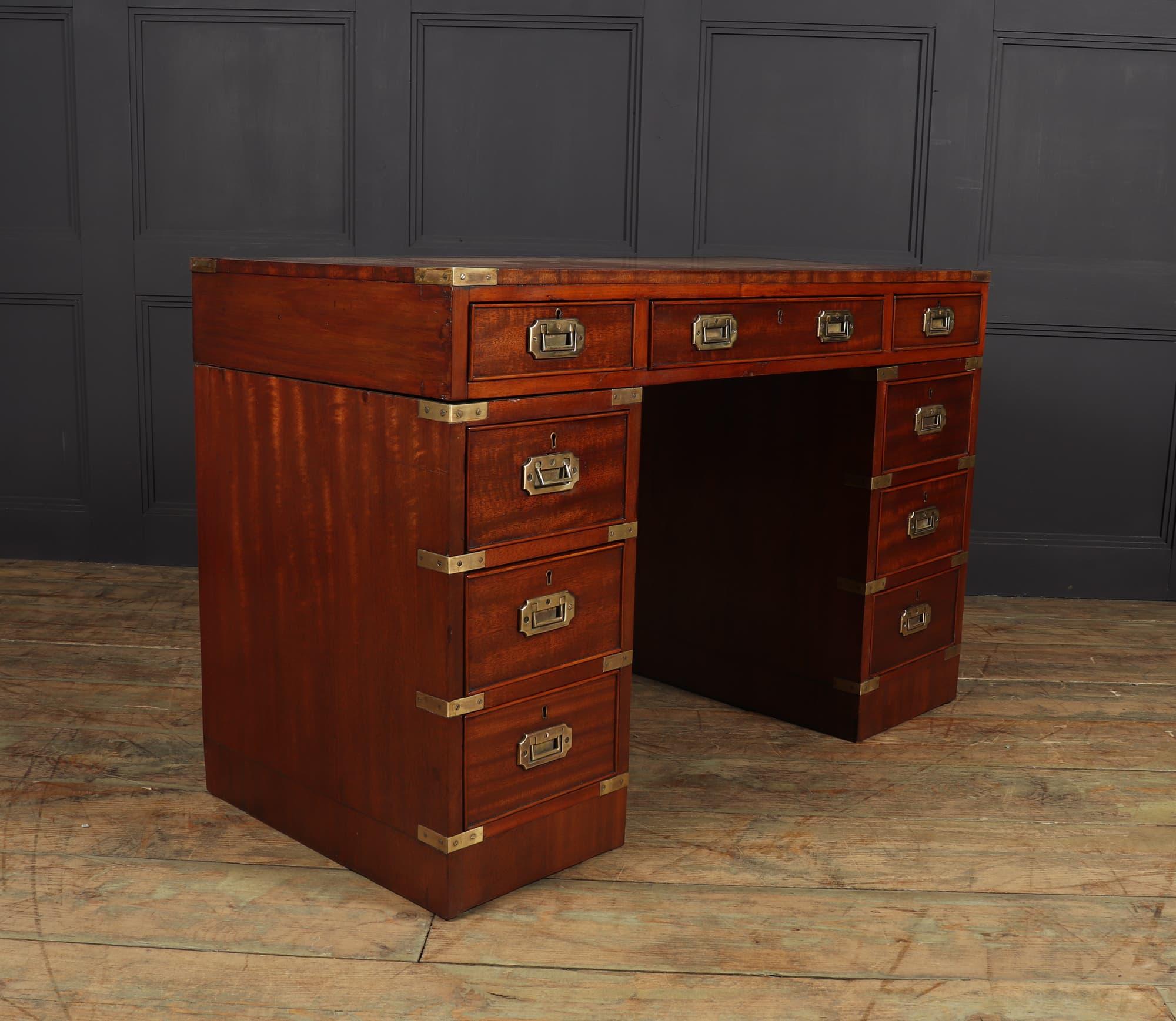 Mahogany Military Campaign Desk with Leather Top 1