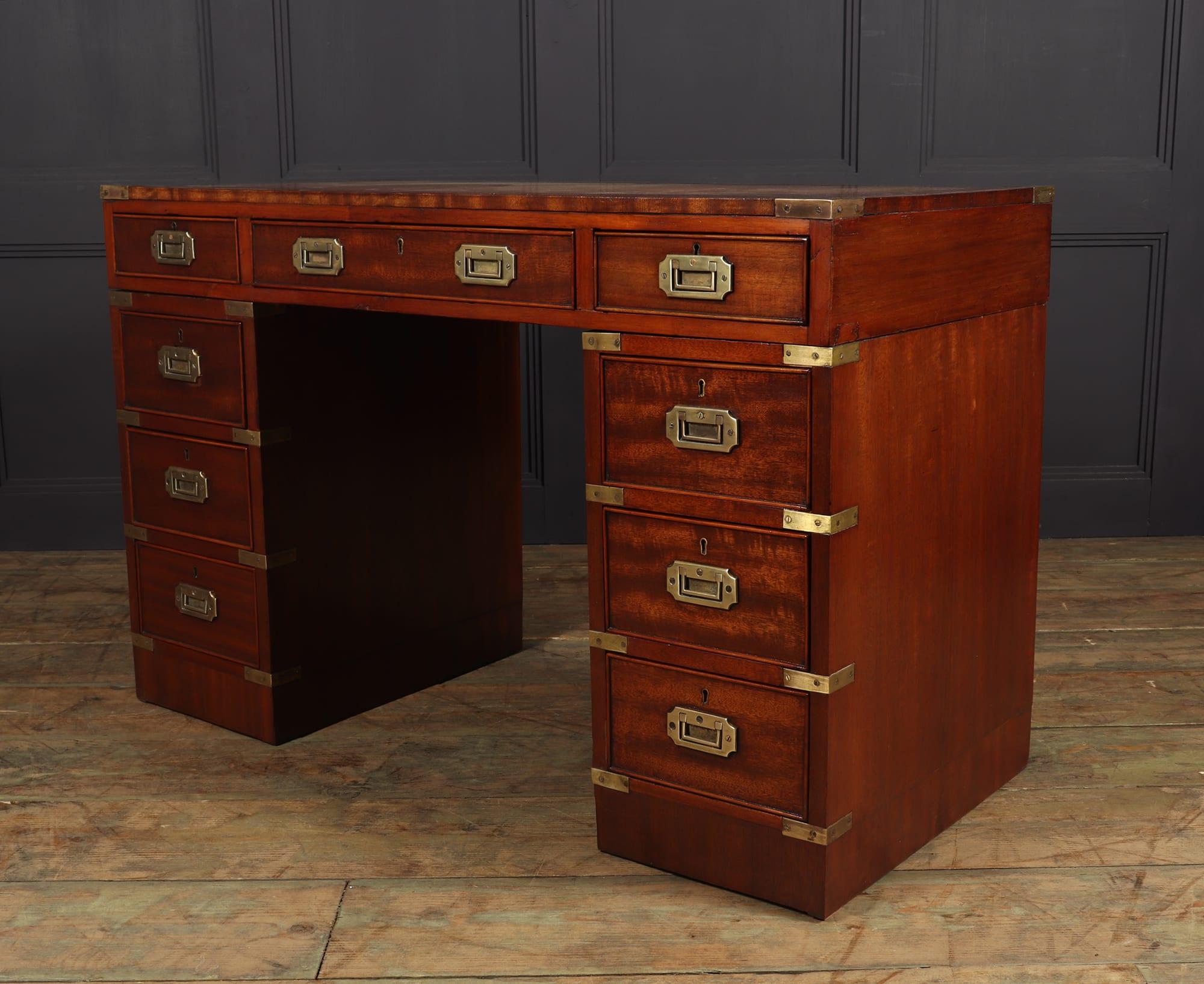 Mahogany Military Campaign Desk with Leather Top 3