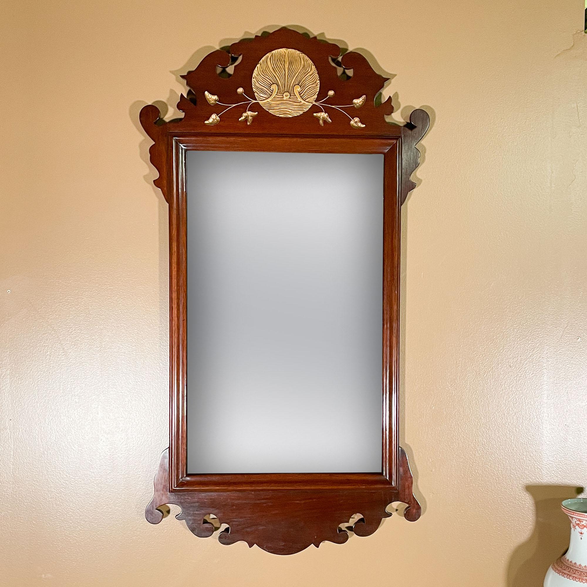 Renaissance Mahogany Mirror with Carved Top For Sale