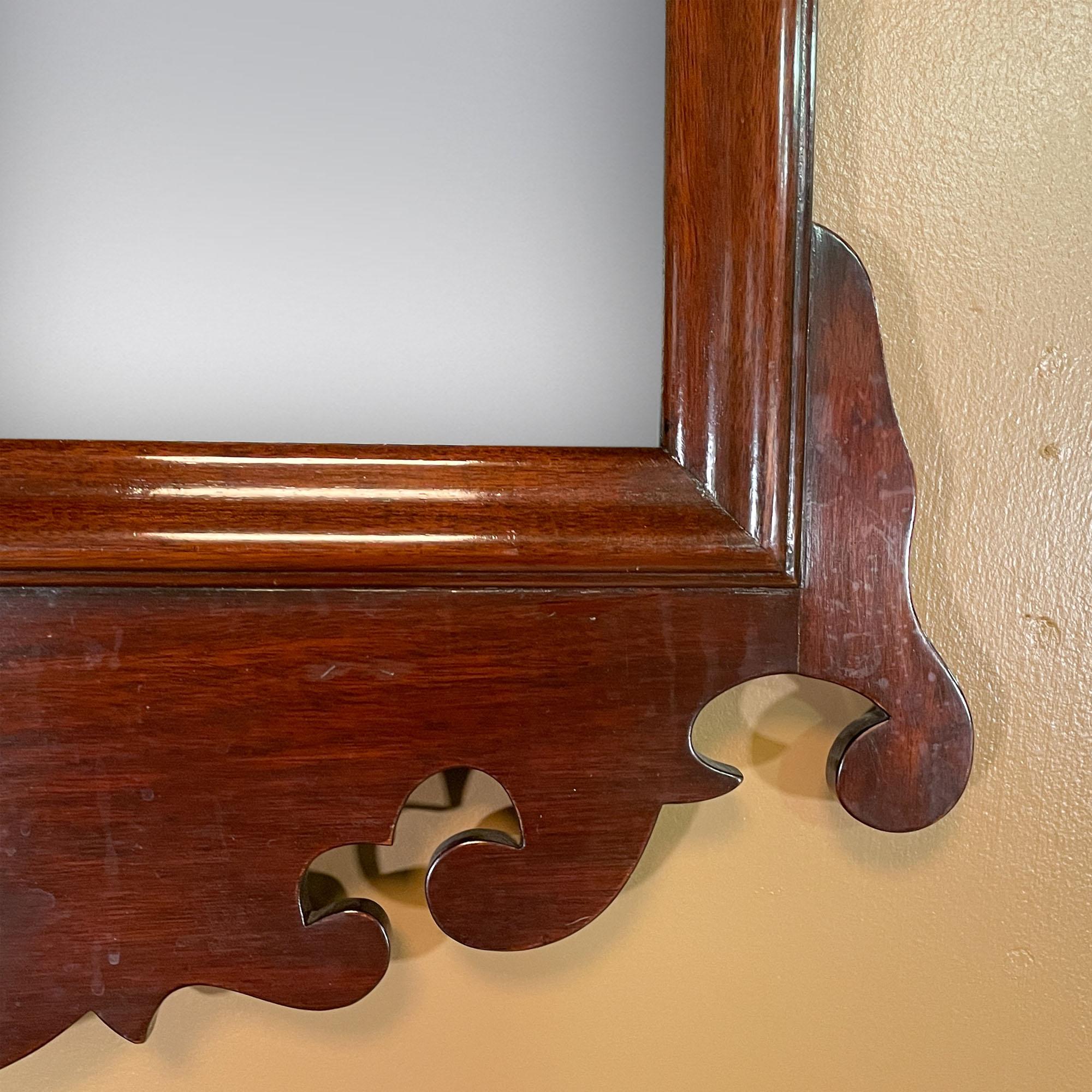 Contemporary Mahogany Mirror with Carved Top For Sale