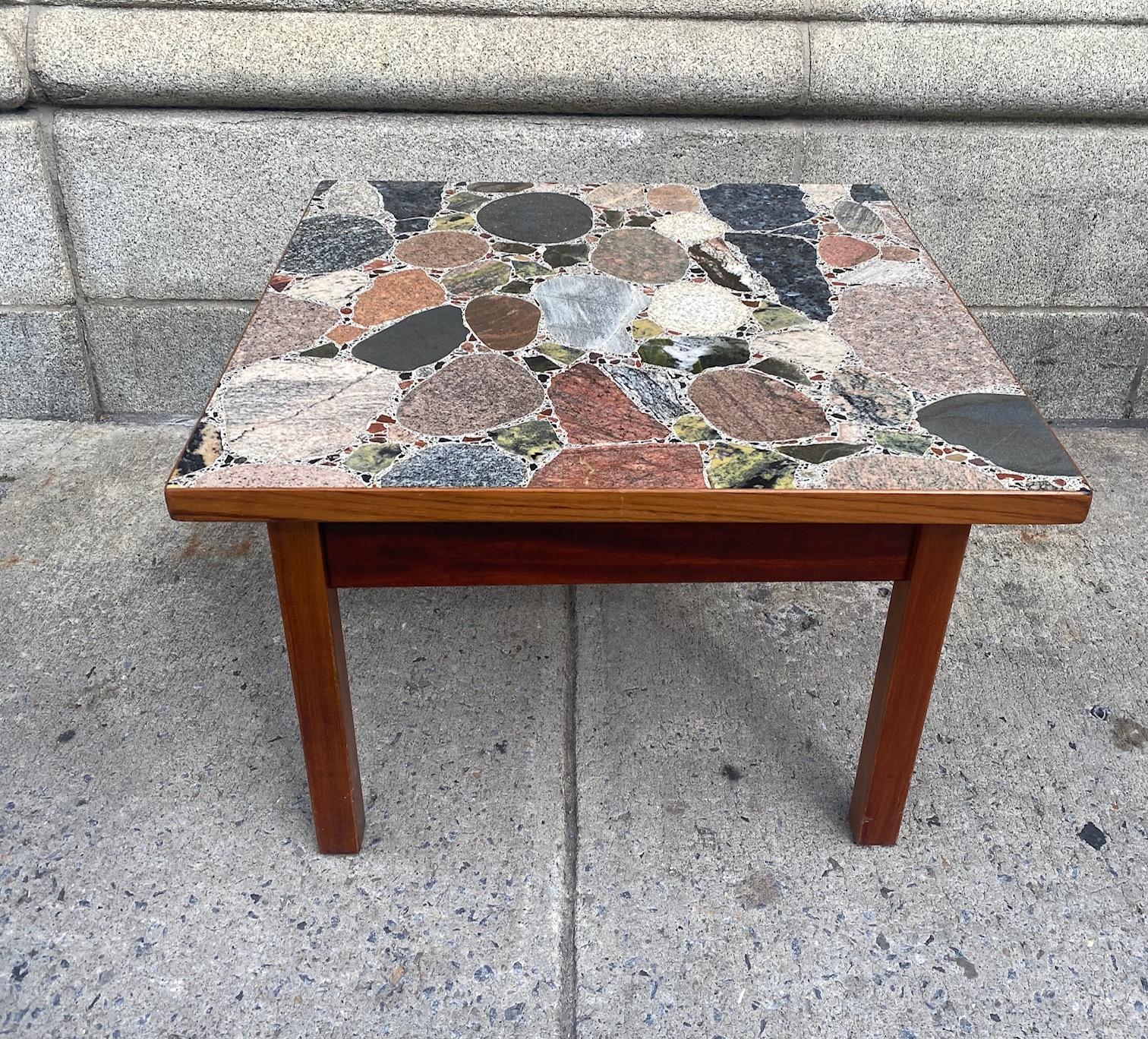Norwegian Mahogany Mosaic Stone Side Table by Erling Viksjø for Conglo Design For Sale