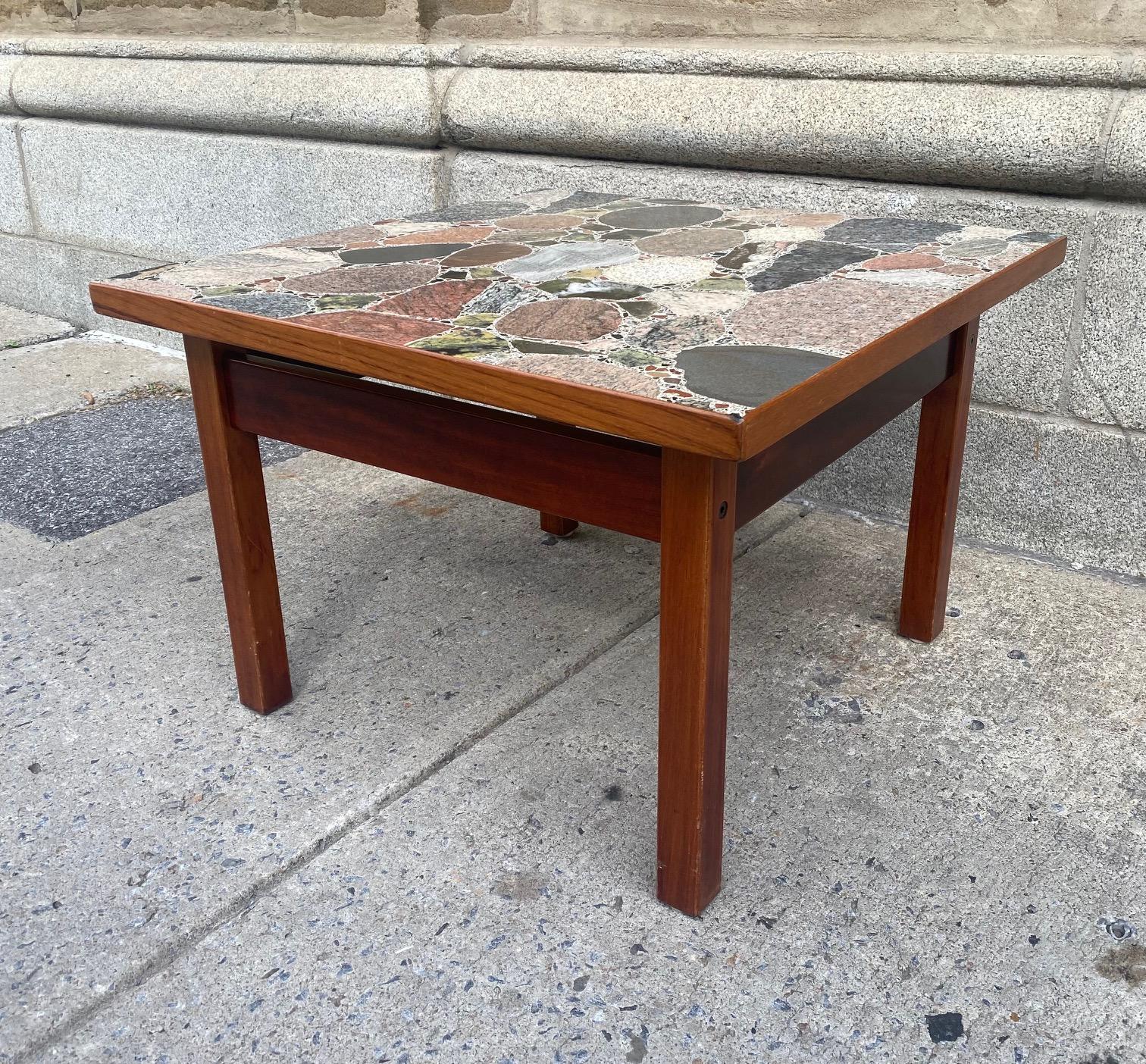 Mahogany Mosaic Stone Side Table by Erling Viksjø for Conglo Design In Good Condition For Sale In Montreal, QC