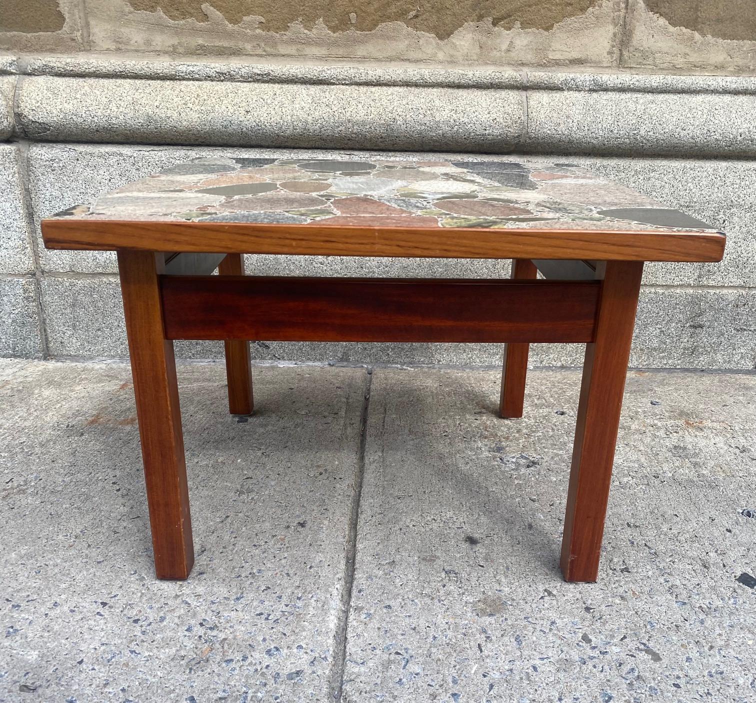 Mahogany Mosaic Stone Side Table by Erling Viksjø for Conglo Design For Sale 1
