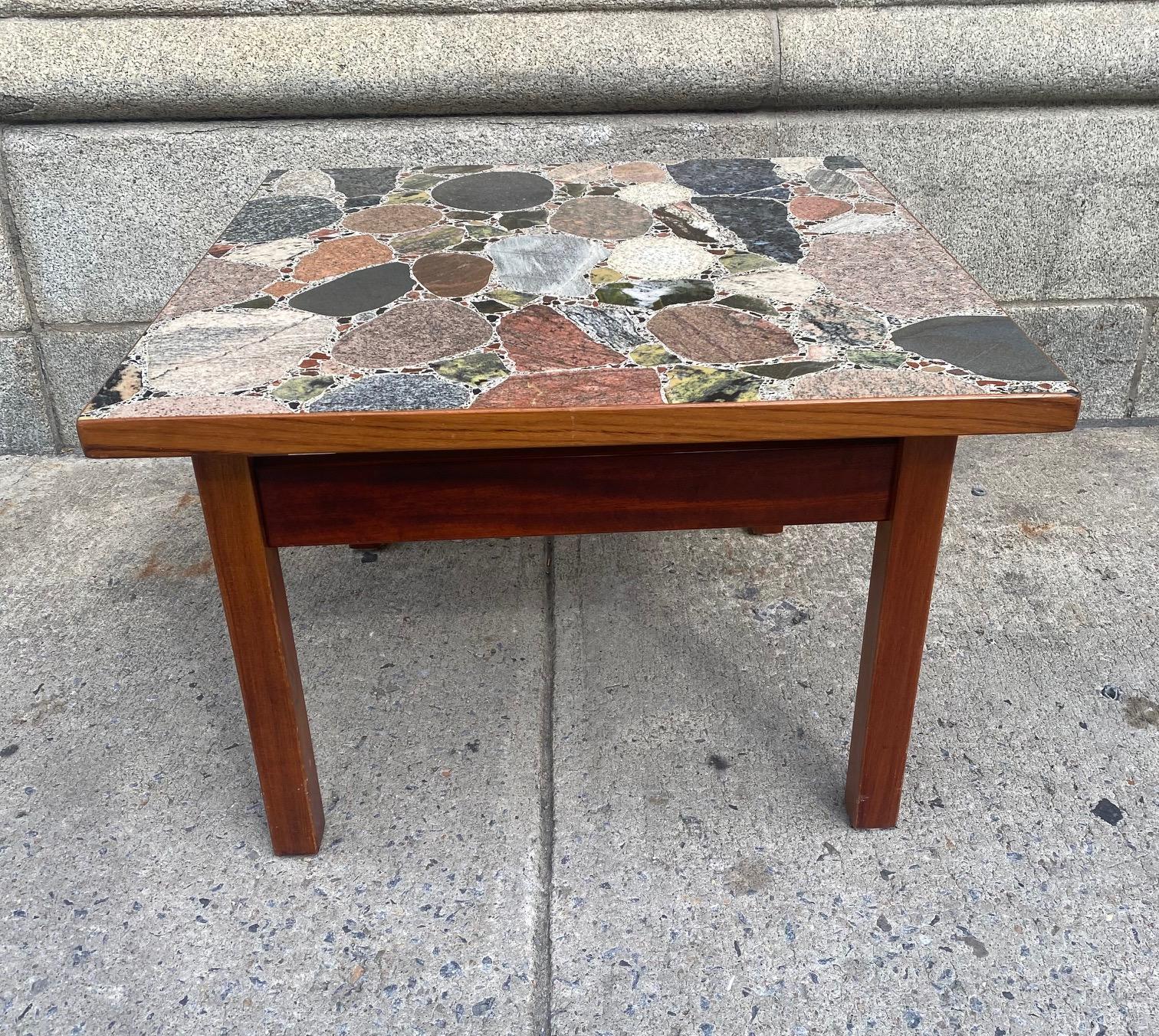 Mahogany Mosaic Stone Side Table by Erling Viksjø for Conglo Design For Sale 2