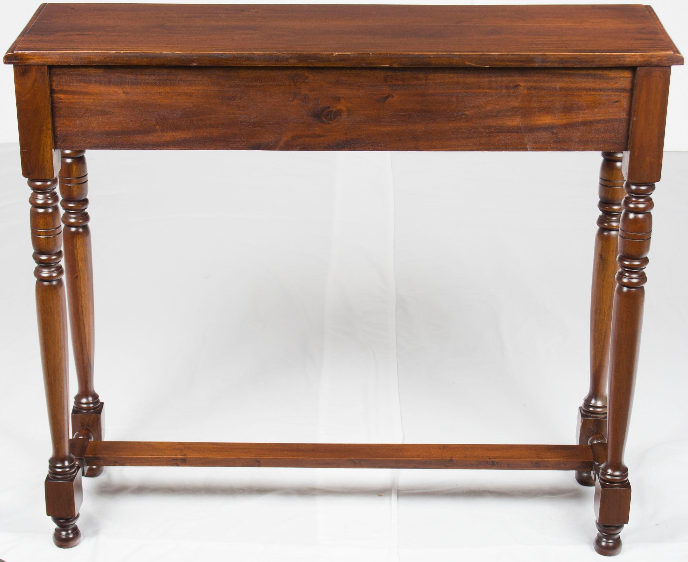 Mahogany Narrow Tall Sofa Console Table with Drawers For Sale 1