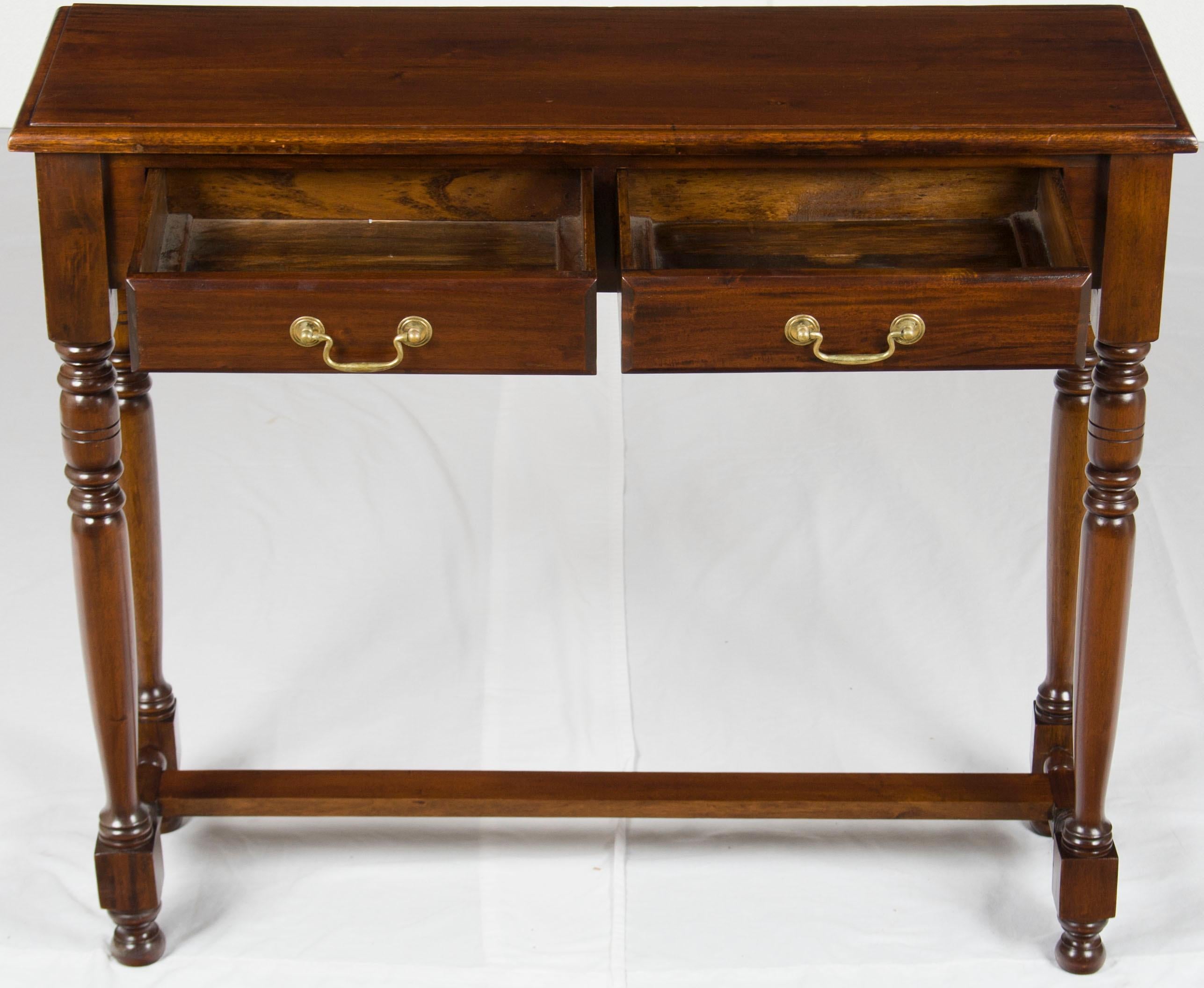While this mahogany sofa table is simple, it does not lack character and charm. This piece is a very versatile size that can be used in many different rooms of the house. The original function would be to be used behind a sofa. Beyond that, it would