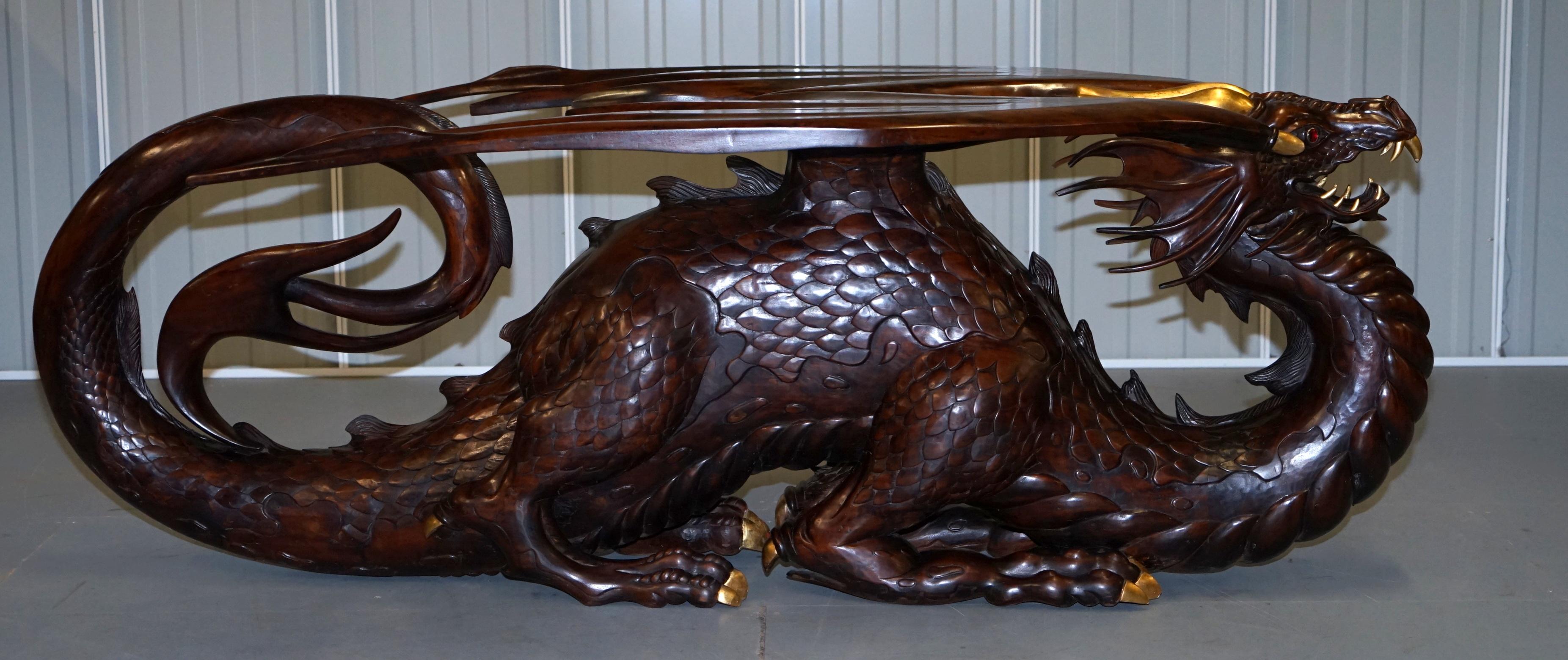 Hardwood Neil Busby Dragon 12 Person Dining Table Ruby Eyes 22-Carat Gold 2