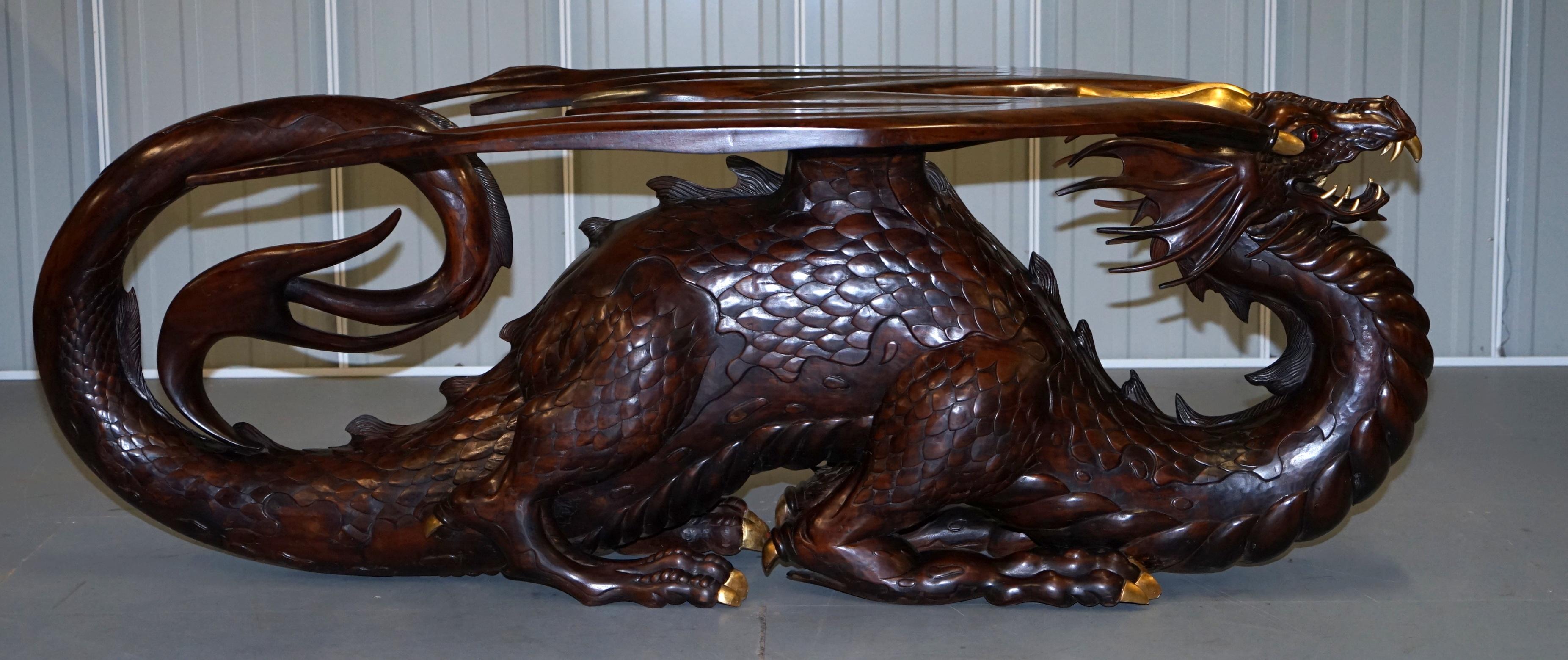 Hardwood Neil Busby Dragon 12 Person Dining Table Ruby Eyes 22-Carat Gold 3