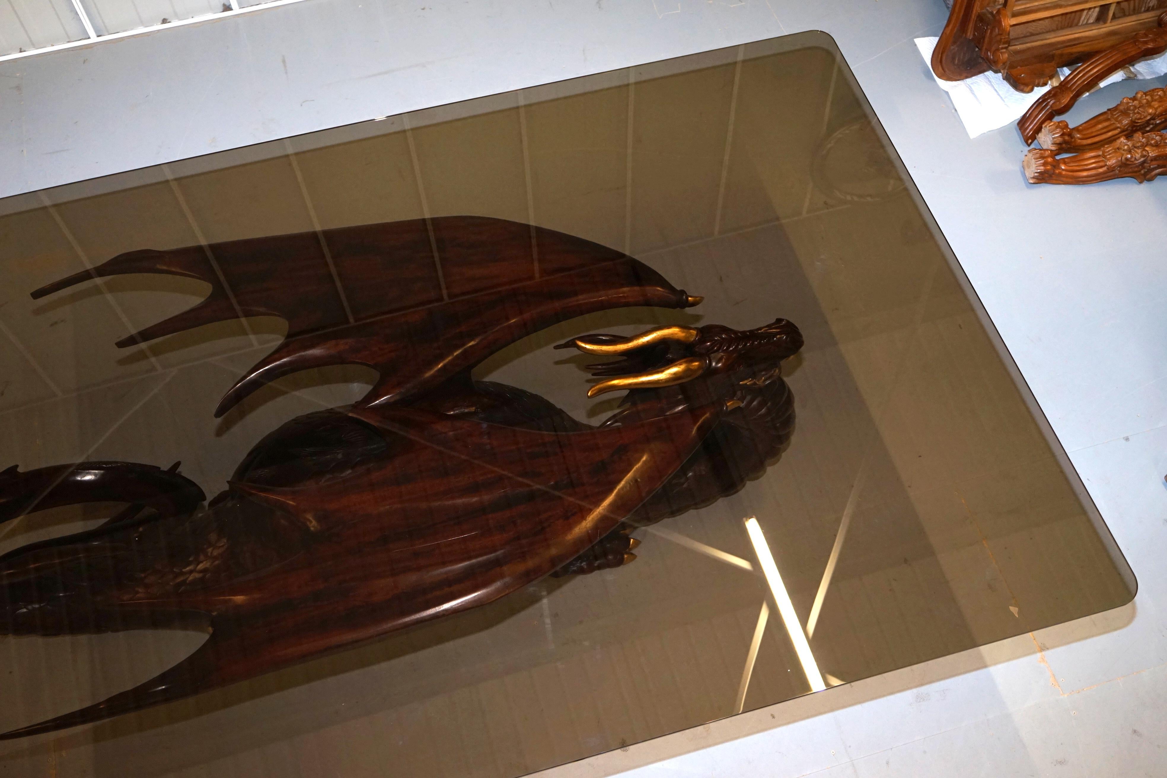 Hardwood Neil Busby Dragon 12 Person Dining Table Ruby Eyes 22-Carat Gold 9
