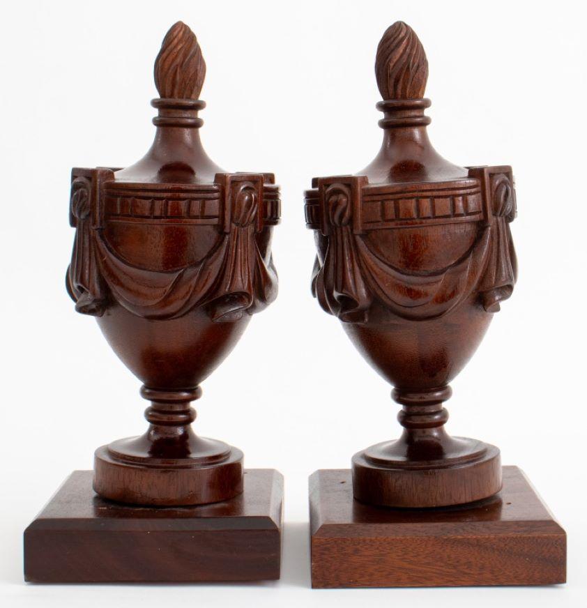 Mahogany Neoclassical Urn Architectural Finial, 2 For Sale 2