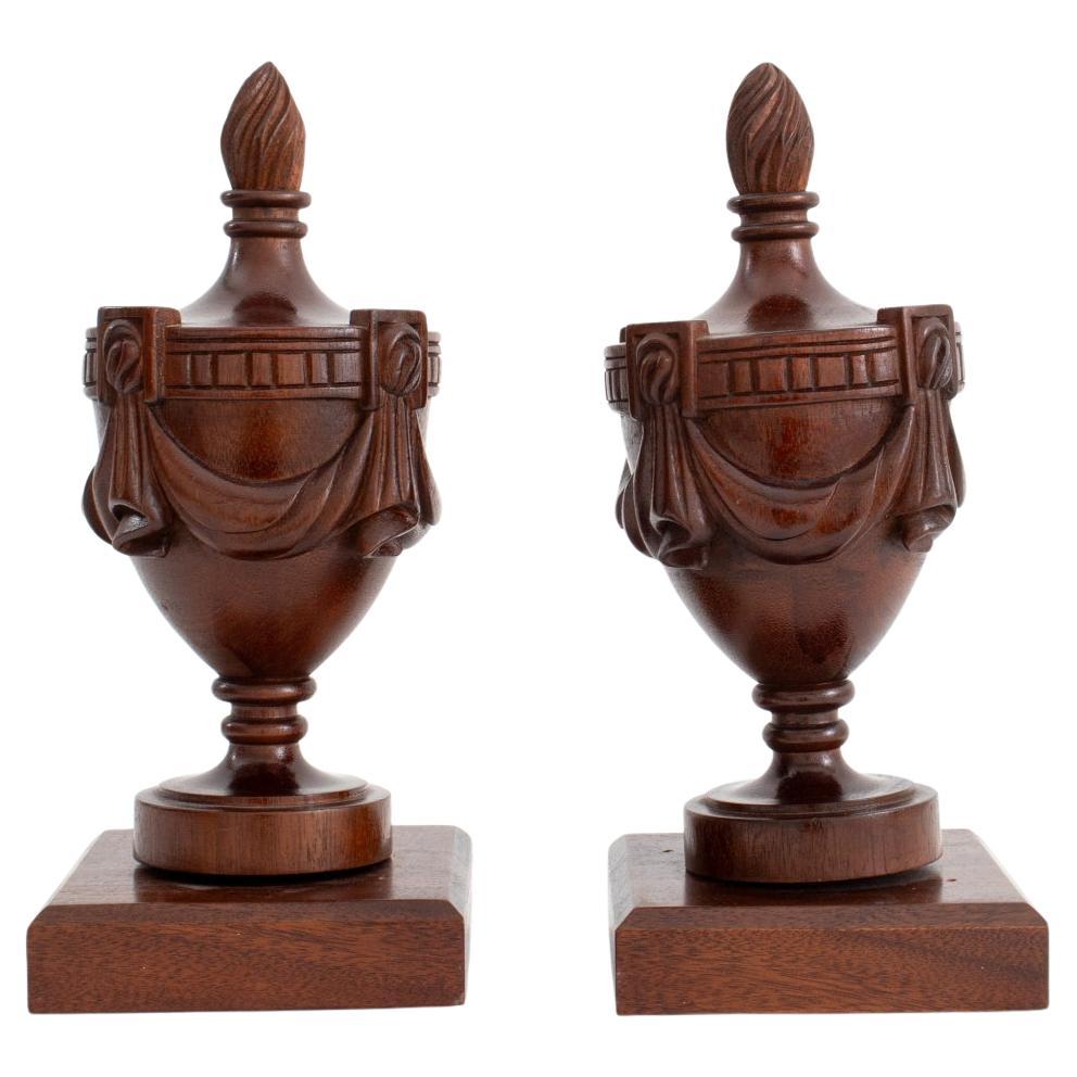 Mahogany Neoclassical Urn Architectural Finial, 2 For Sale