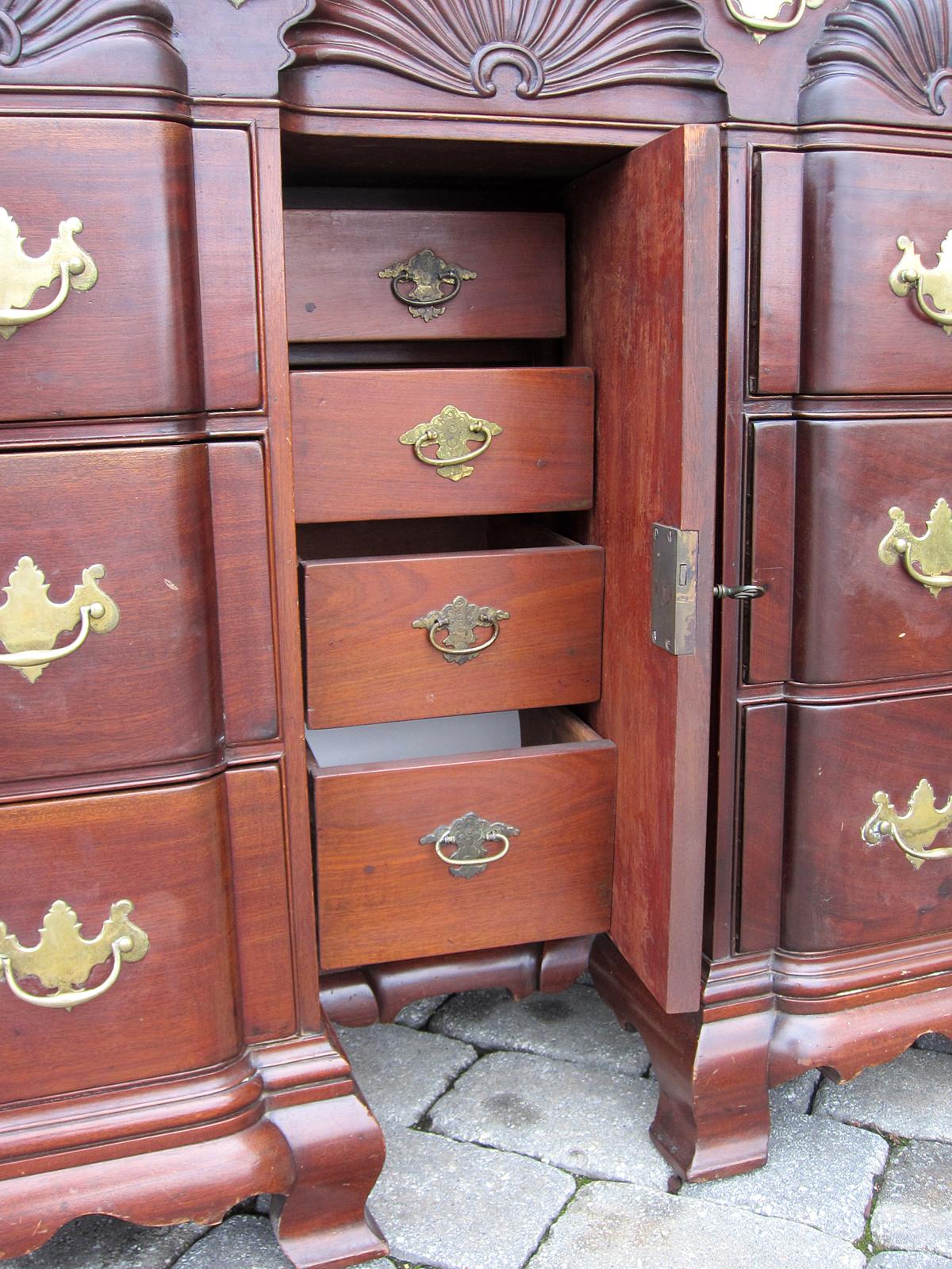 Brass Mahogany Newport, RI Style Desk with Hidden Drawers, circa 1890 For Sale