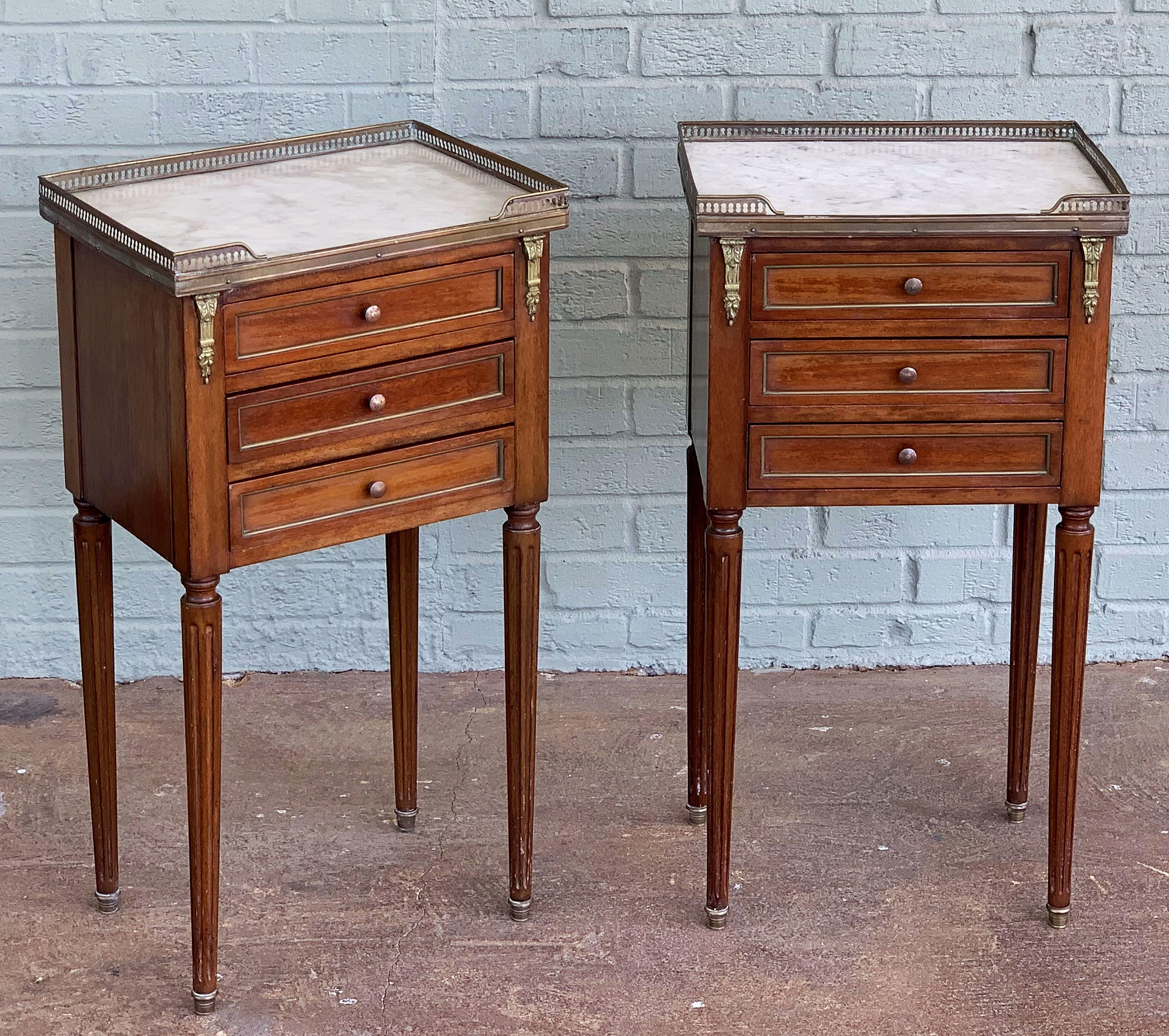 French Mahogany Nightstands or Side Tables with Marble Tops 'Individually Priced'