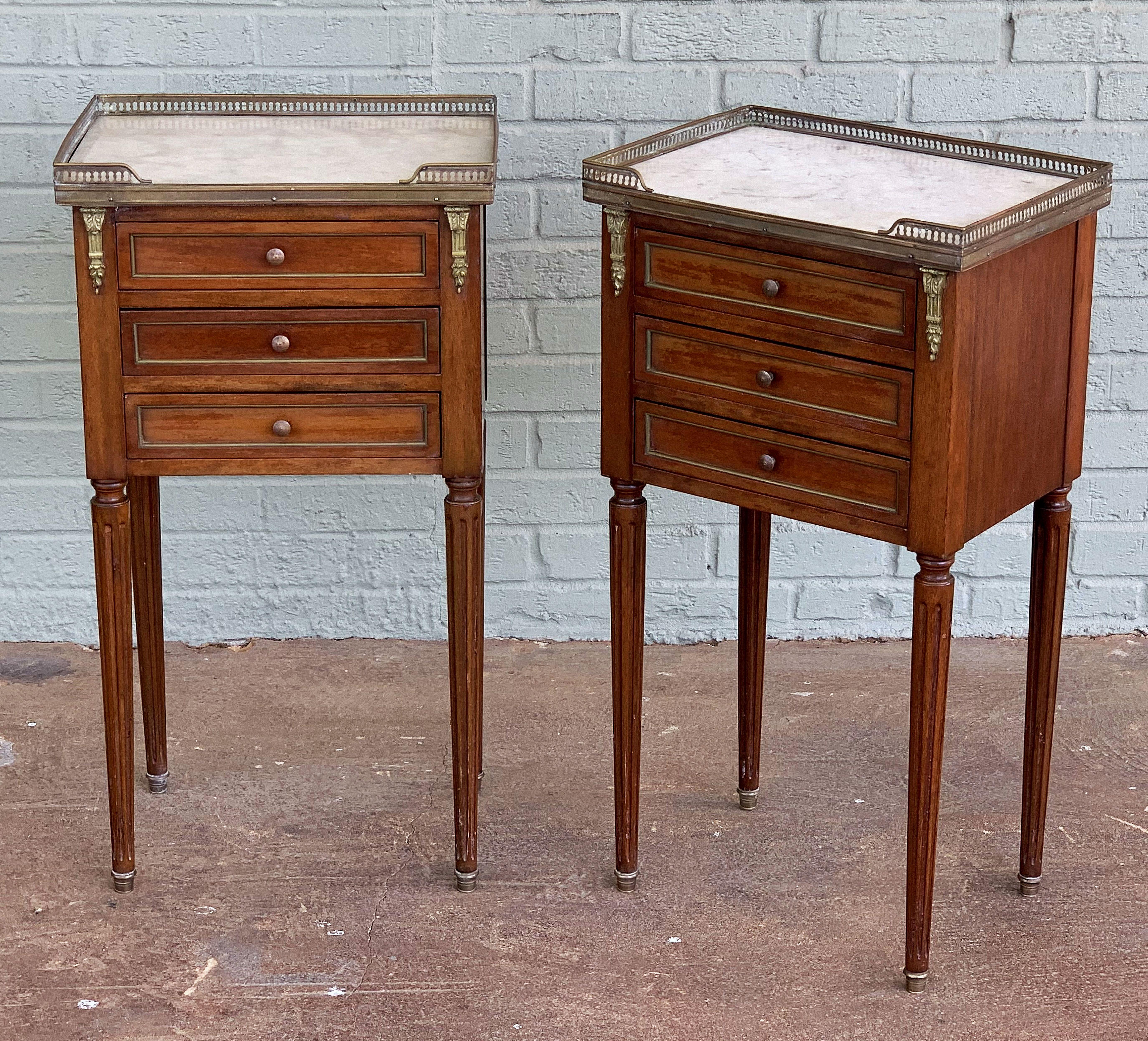 Mahogany Nightstands or Side Tables with Marble Tops 'Individually Priced' In Good Condition In Austin, TX