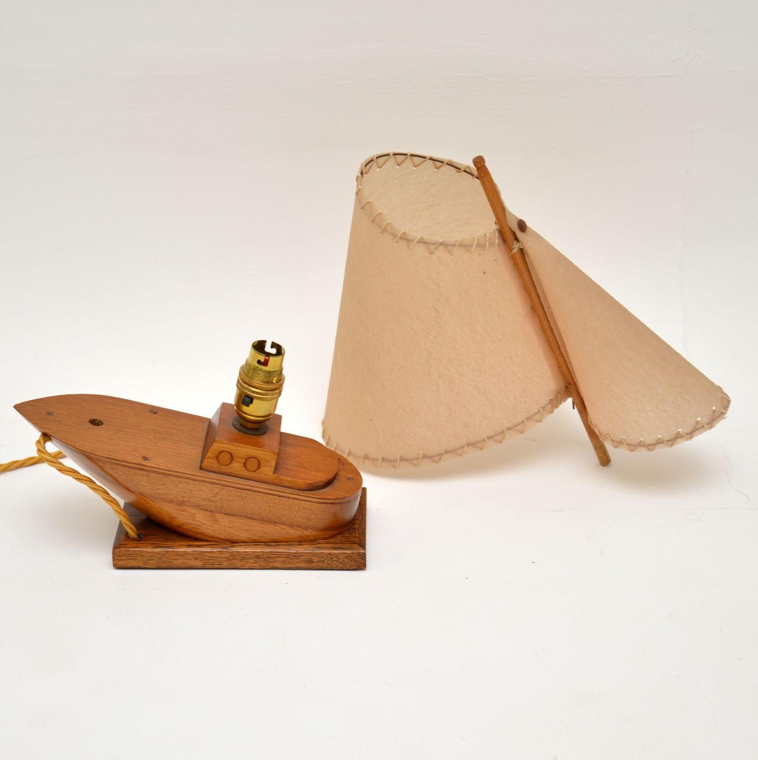 Mid-Century Modern Mahogany & Oak Boat Table Lamp Vintage, 1960s