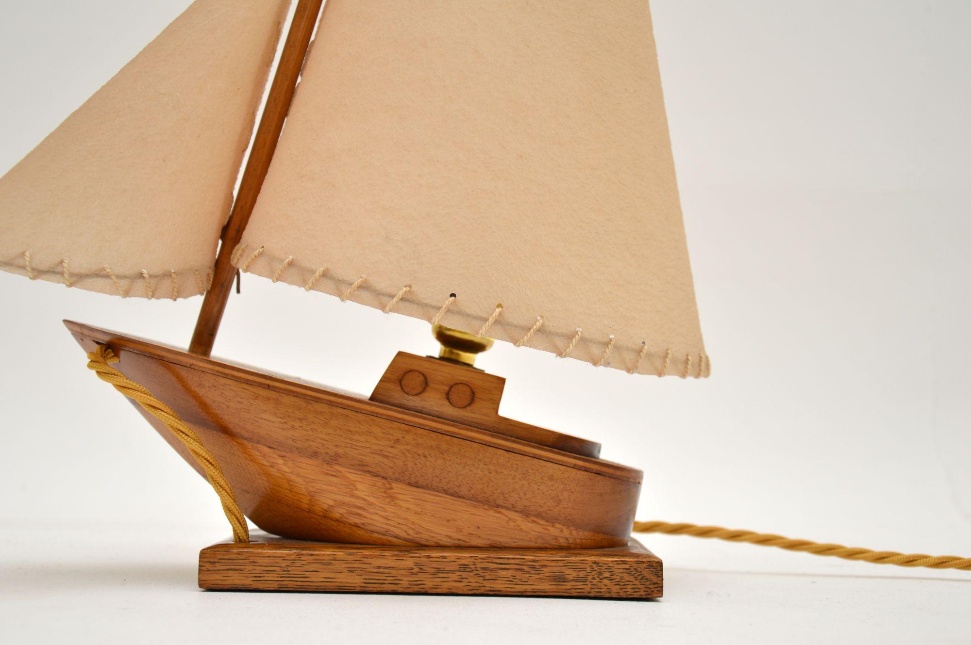 Mahogany & Oak Boat Table Lamp Vintage, 1960s In Good Condition In London, GB