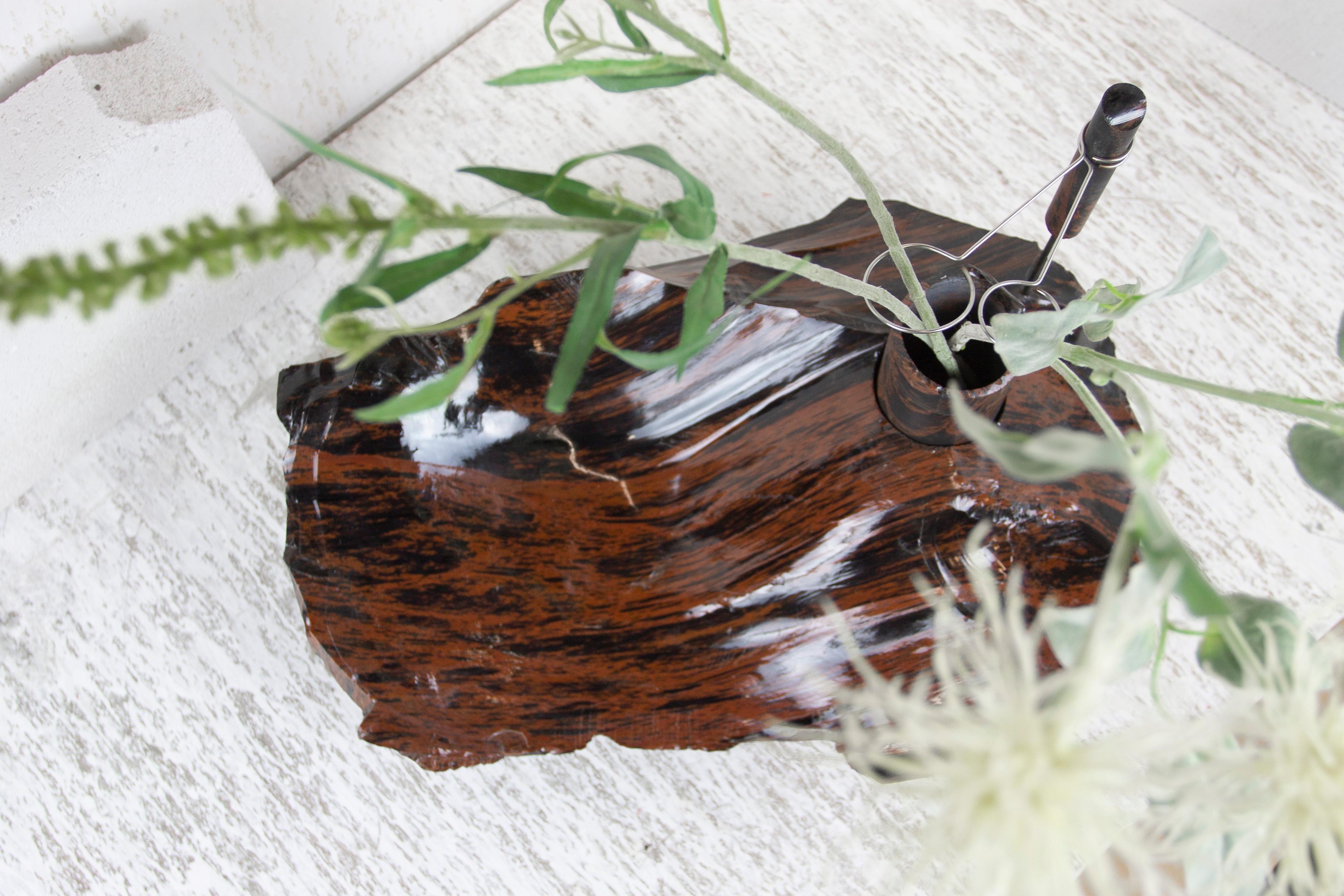 Contemporary Mahogany Obsidian Flower Vessel by Studio DO For Sale