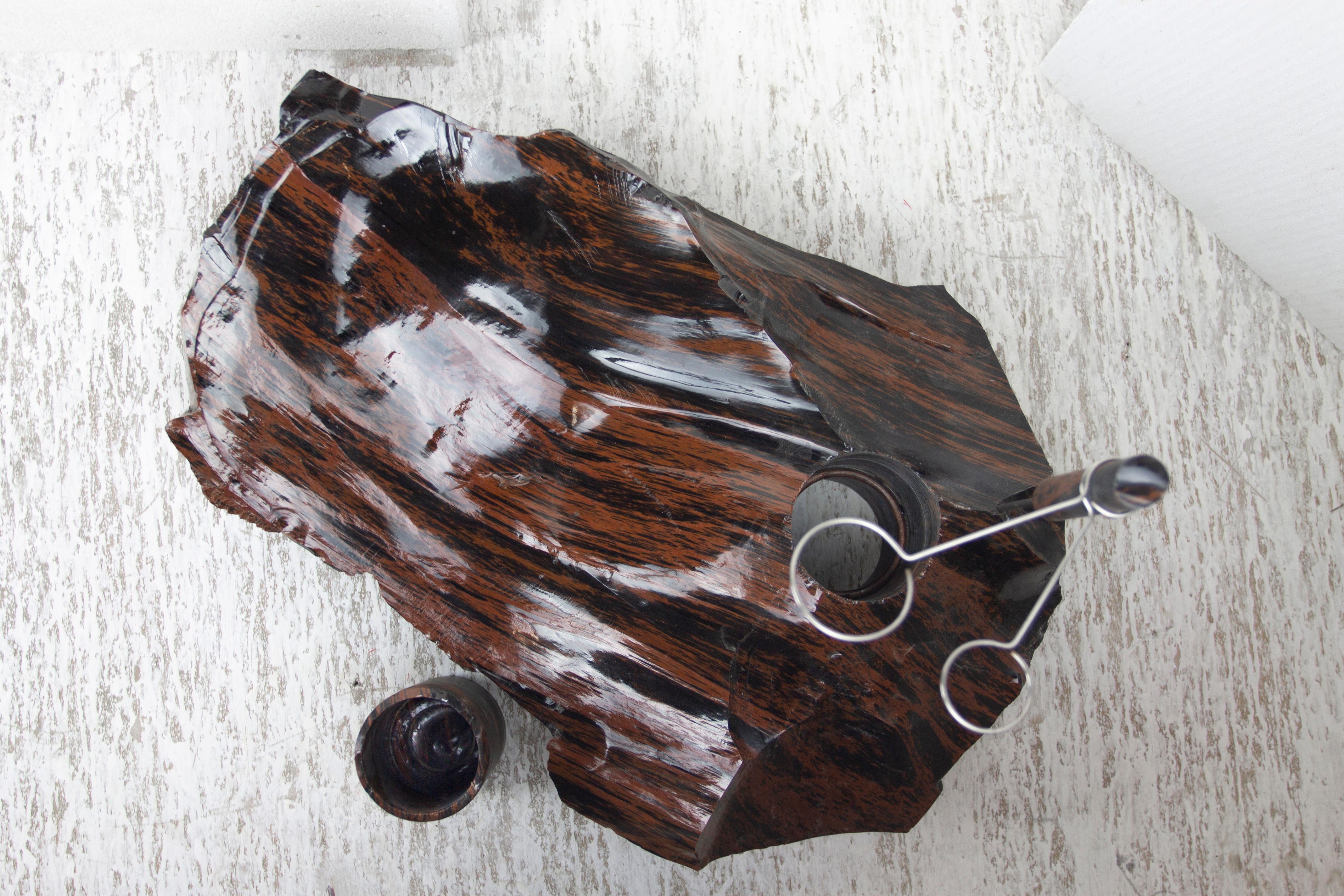 Stainless Steel Mahogany Obsidian Flower Vessel by Studio DO For Sale