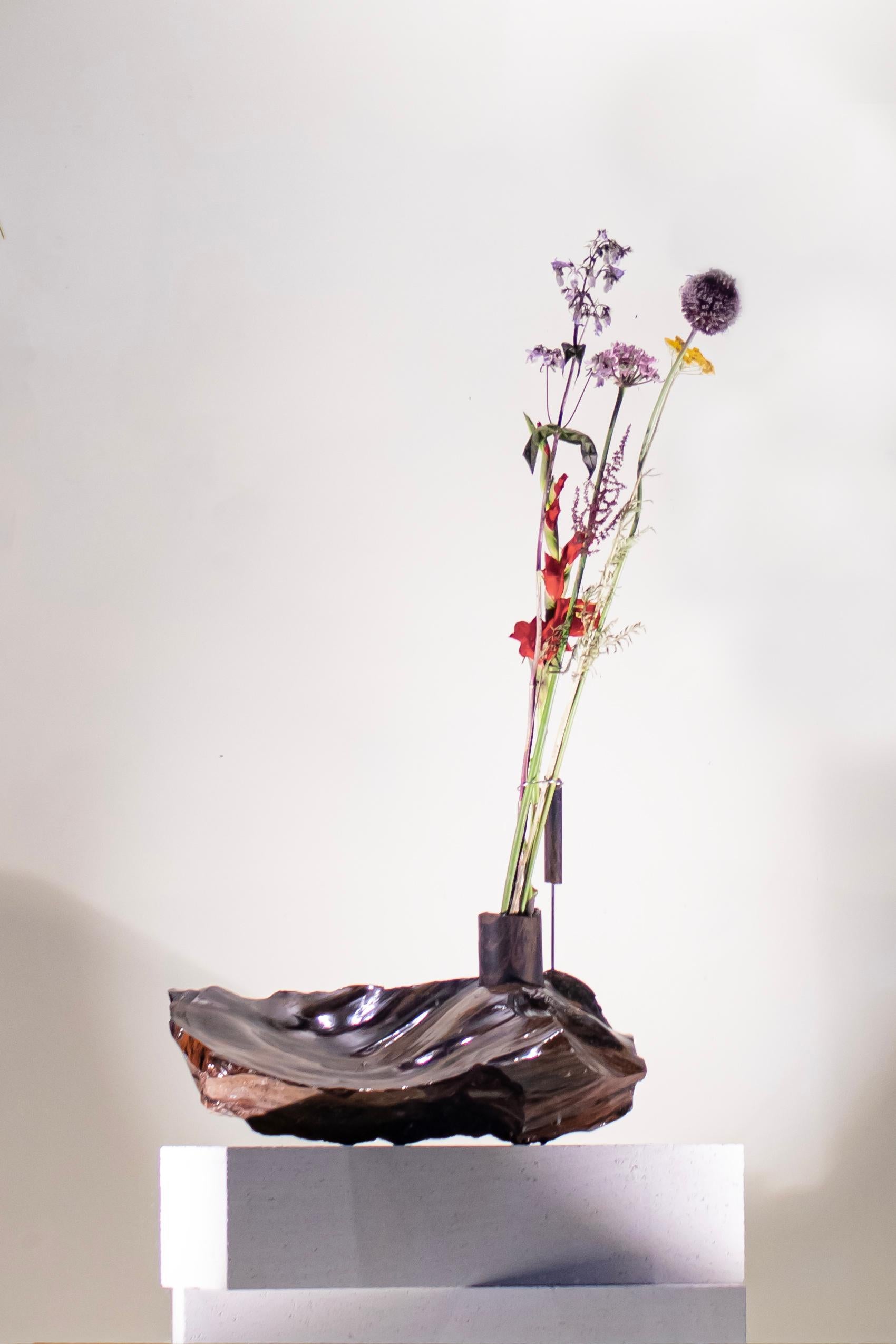 Obsidianisches Blumengefäß aus Mahagoni von Studio DO im Angebot 1