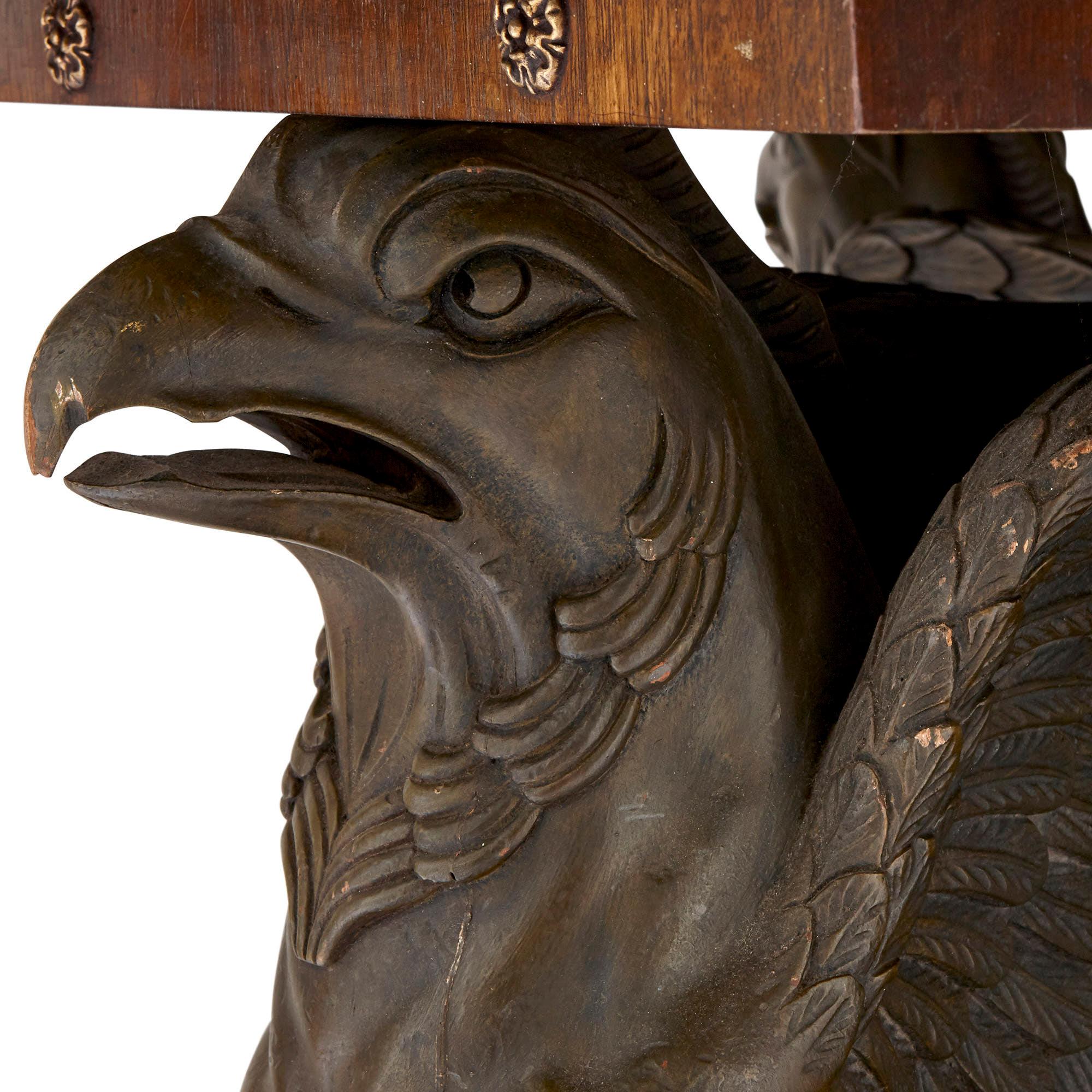 Mahogany Octagonal Table with Bronzed Metal Griffins In Good Condition For Sale In London, GB