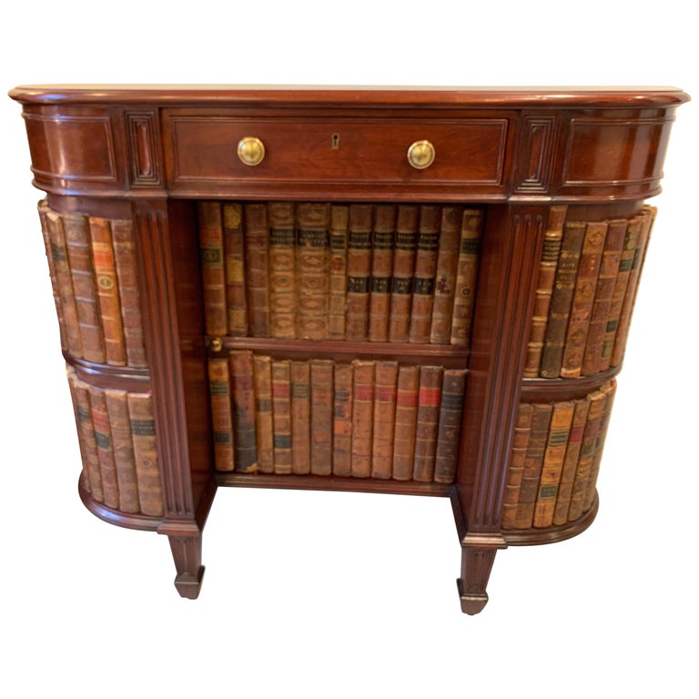 Mahogany OneDrawer and Center Door Desk Made with Antique Books, circa