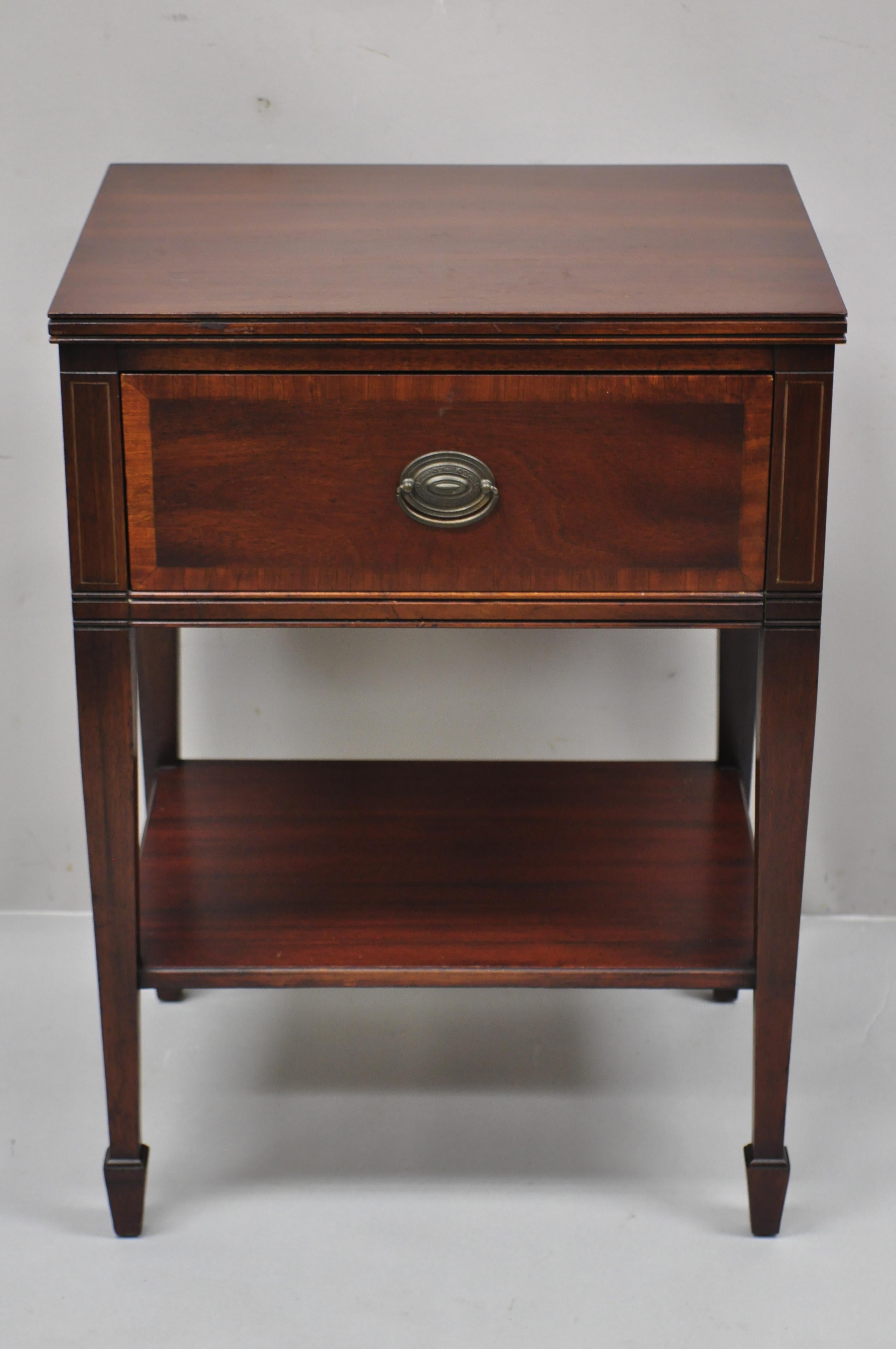 Mahogany One Drawer Banded Inlay Sheraton Federal Nightstand Bedside Table 2