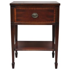 Antique Mahogany One Drawer Banded Inlay Sheraton Federal Nightstand Bedside Table