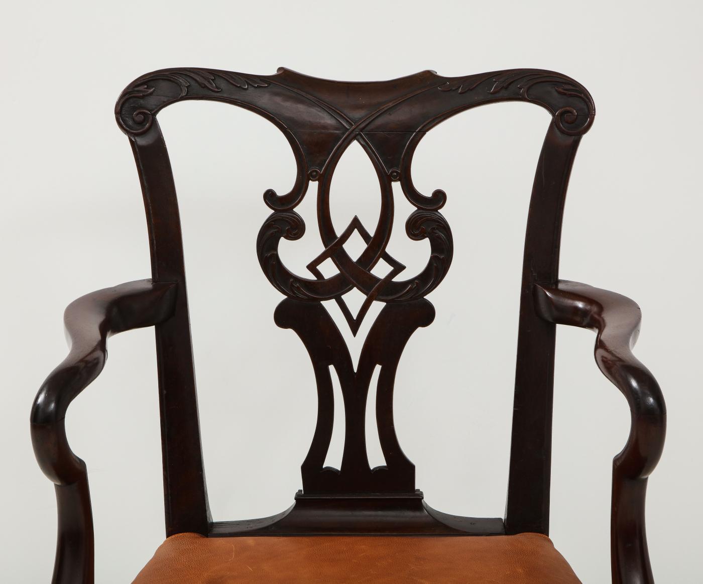 Carved Mahogany Open Armchair