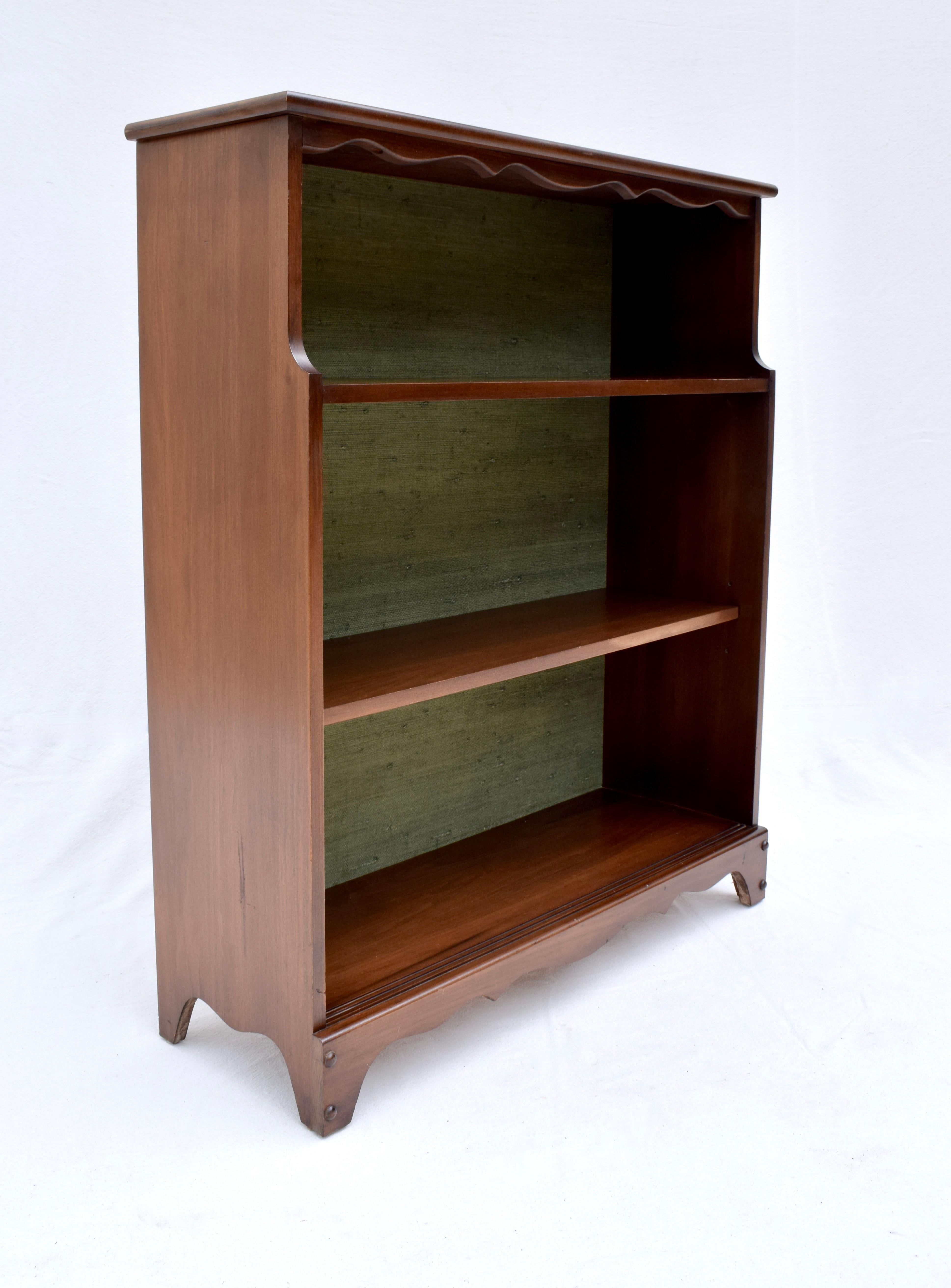 American Mahogany Open Bookcase with Grasscloth Interior