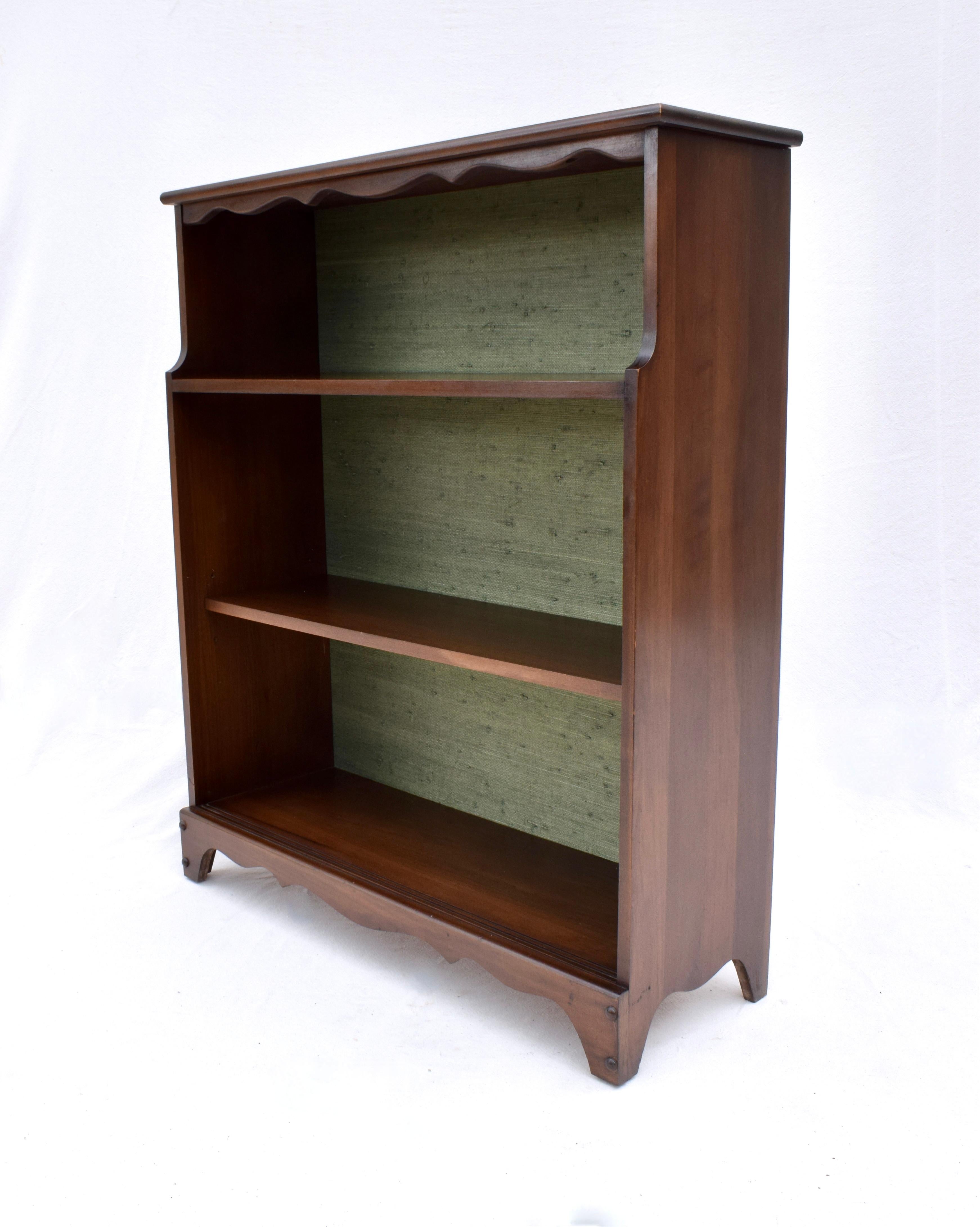 20th Century Mahogany Open Bookcase with Grasscloth Interior