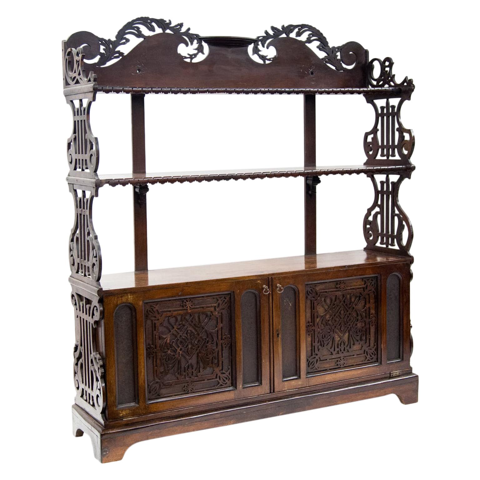 Mahogany Open Fretwork Three-Tiered Shelf For Sale