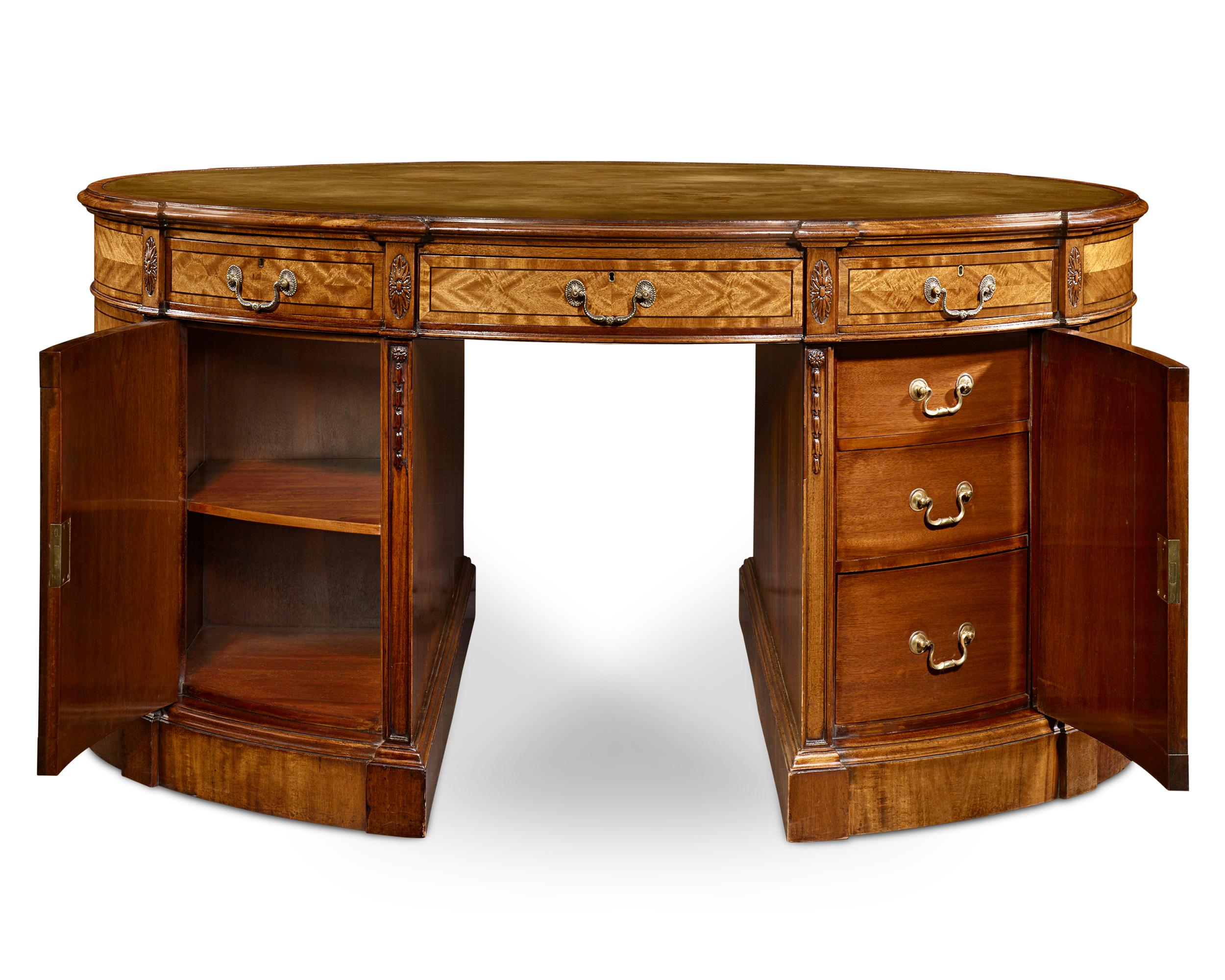 Mahogany Oval Partner's Desk In Excellent Condition In New Orleans, LA