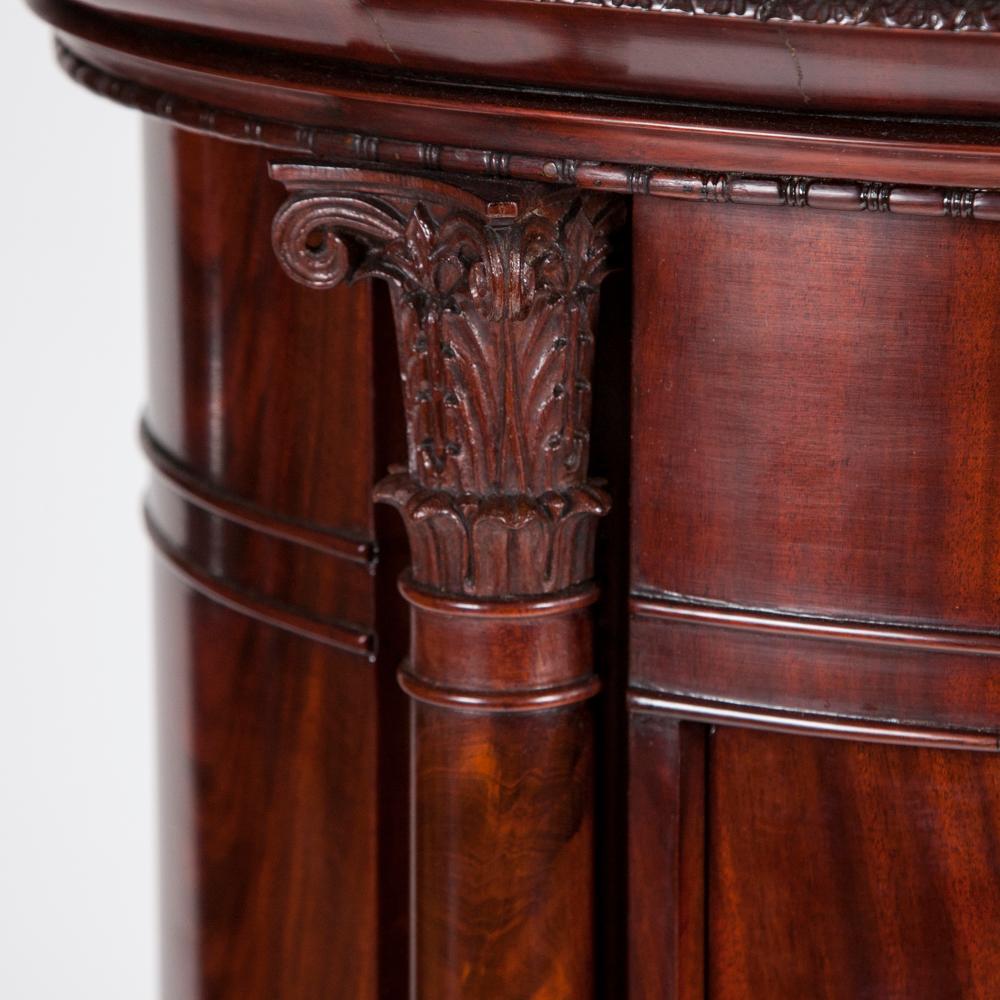 19th Century Mahogany Oval Pedestal Cabinet, with Carved Corinthian Columns For Sale