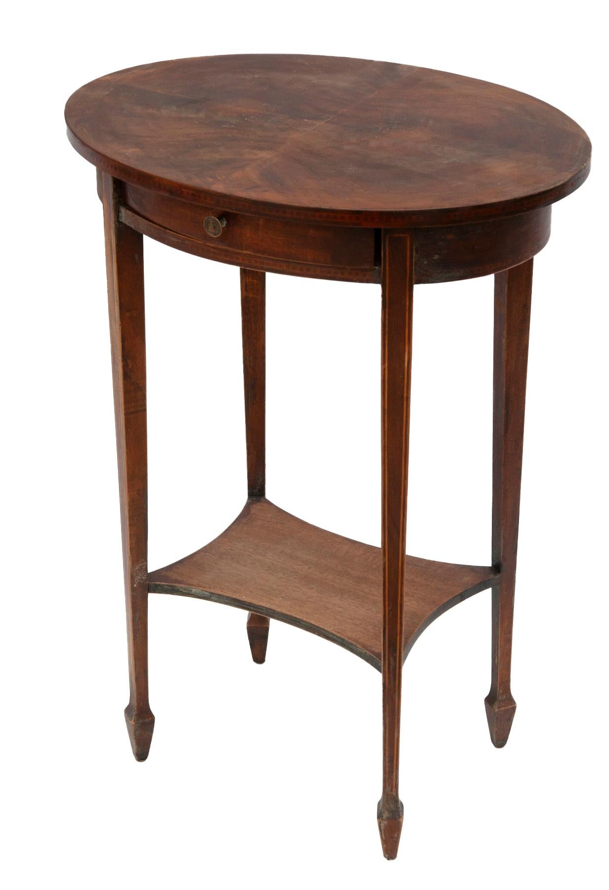 Mahogany Oval Side Tables; a pair For Sale 1