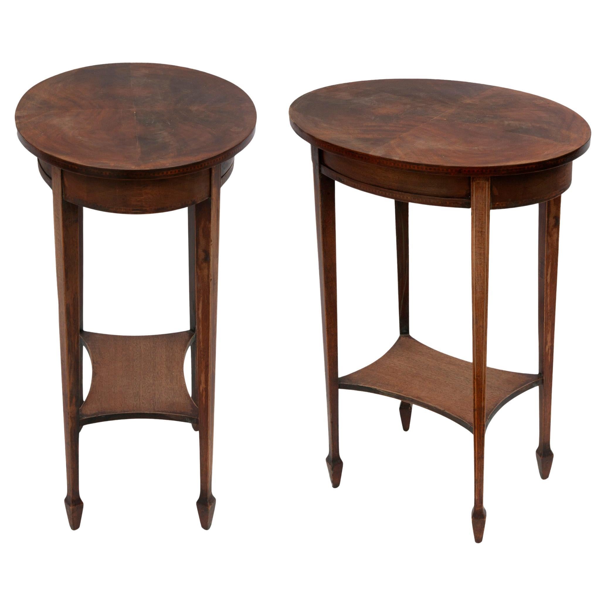 Mahogany Oval Side Tables; a pair For Sale