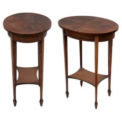 Mahogany Oval Side Tables; a pair