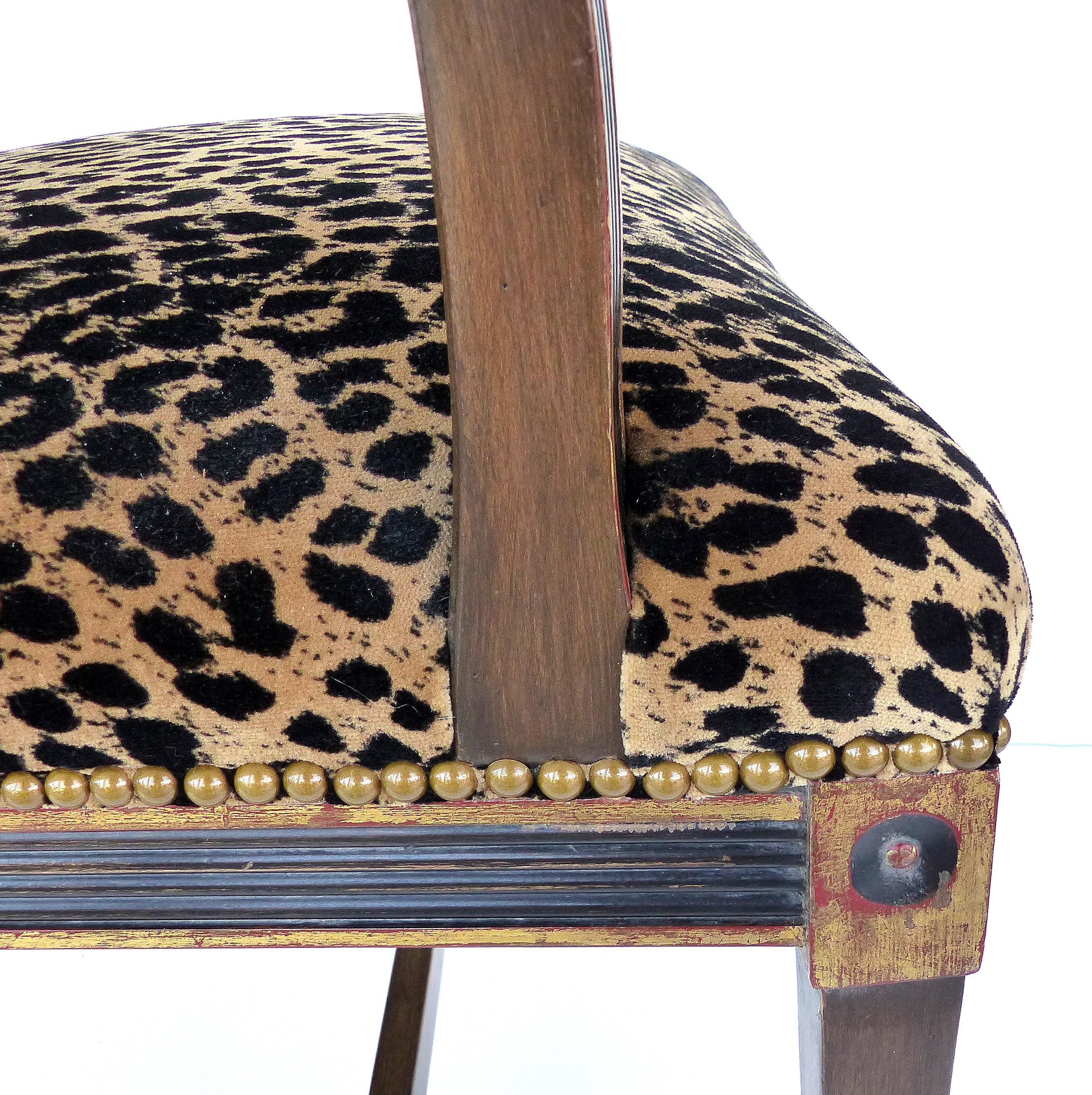 Mahogany Parcel Gilt Set of 6 Dining Chair, Slat Backs and Leopard Print Velvet 2