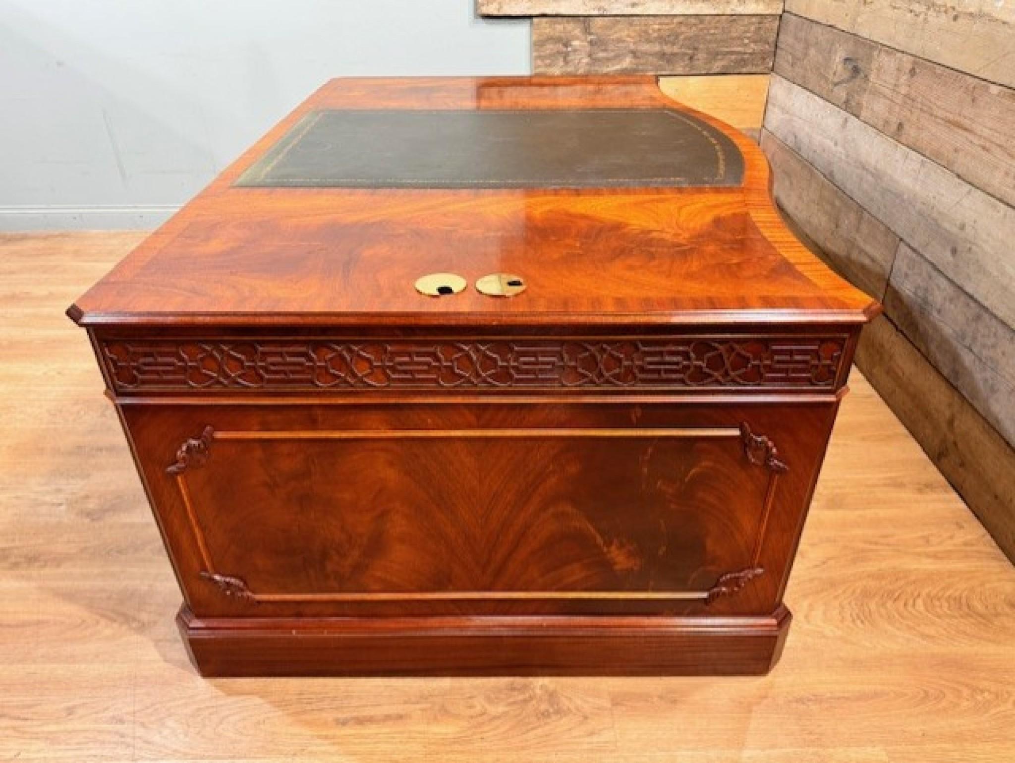 Mahogany Partners Desk and Chair Set Serpentine Library Table by Wade 8