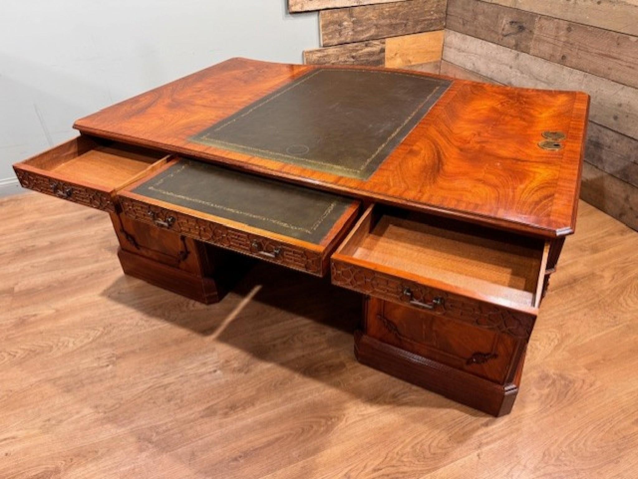 Mahogany Partners Desk and Chair Set Serpentine Library Table by Wade 9