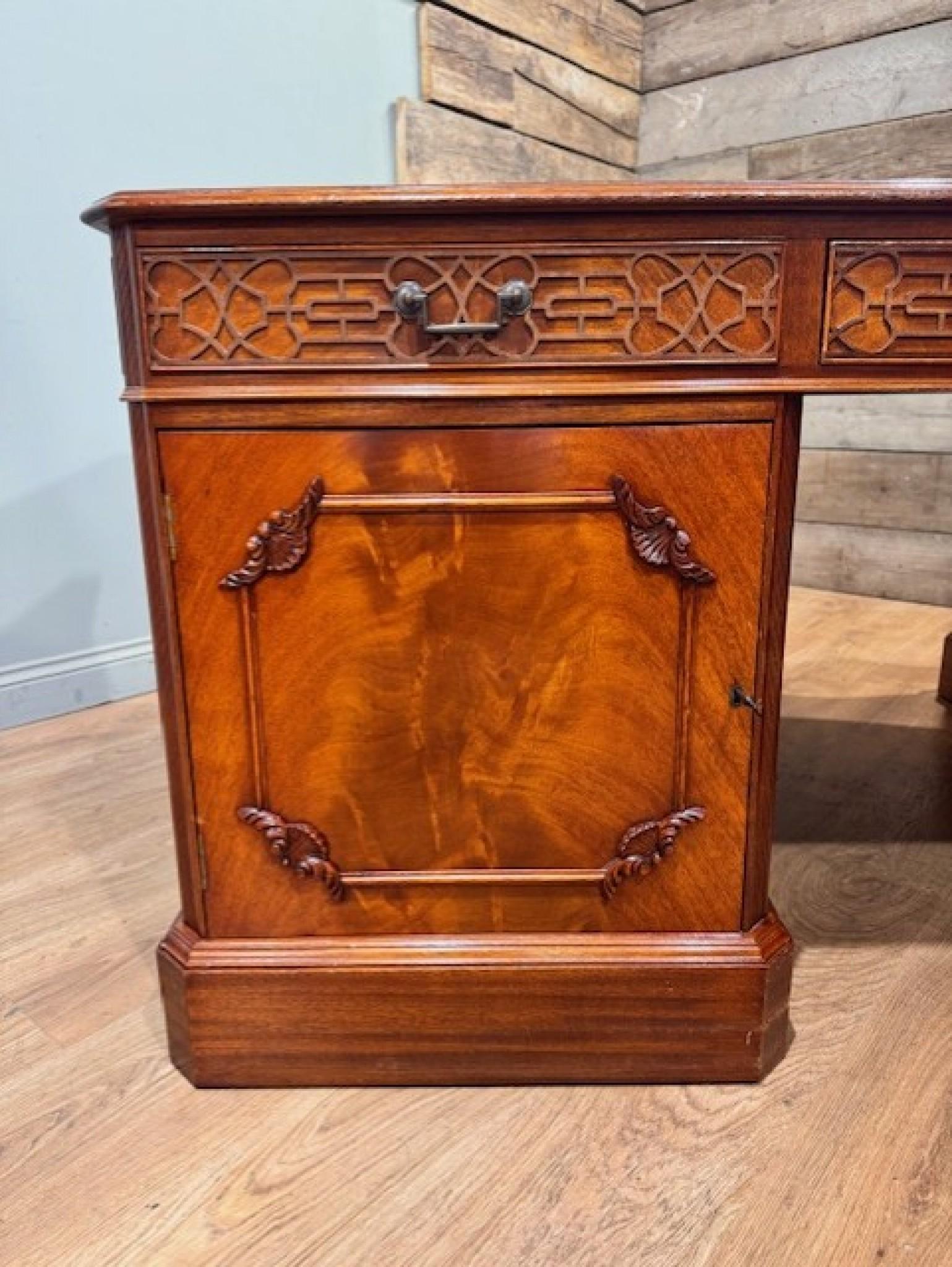 Mahogany Partners Desk and Chair Set Serpentine Library Table by Wade 10