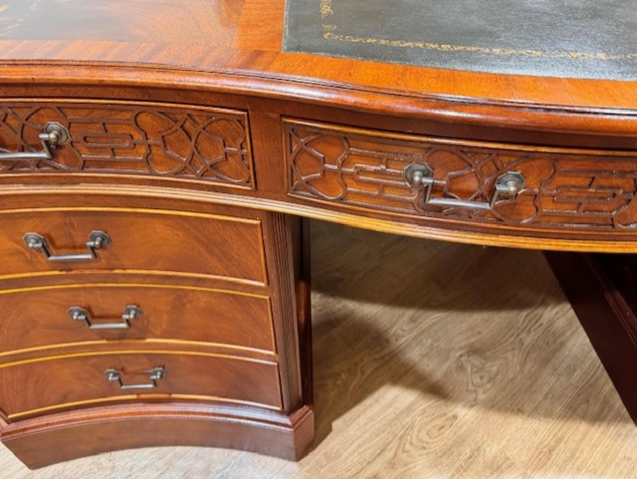 Mahogany Partners Desk and Chair Set Serpentine Library Table by Wade 3