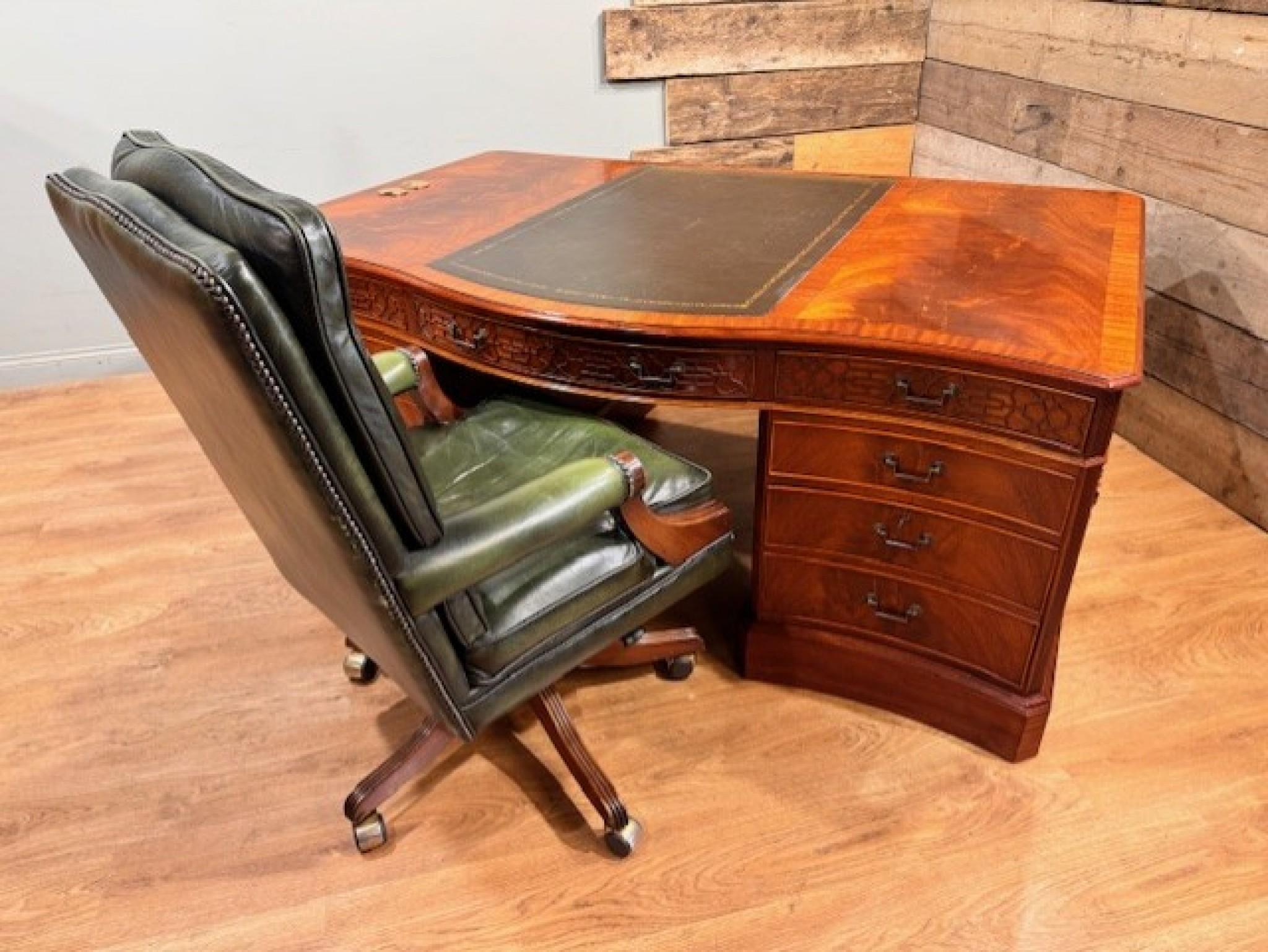 Mahogany Partners Desk and Chair Set Serpentine Library Table by Wade 4