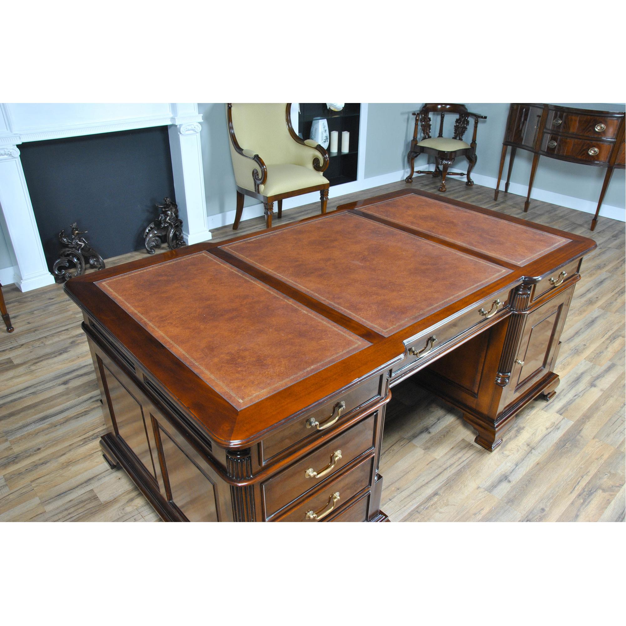 Hand-Carved Mahogany Partners Desk For Sale
