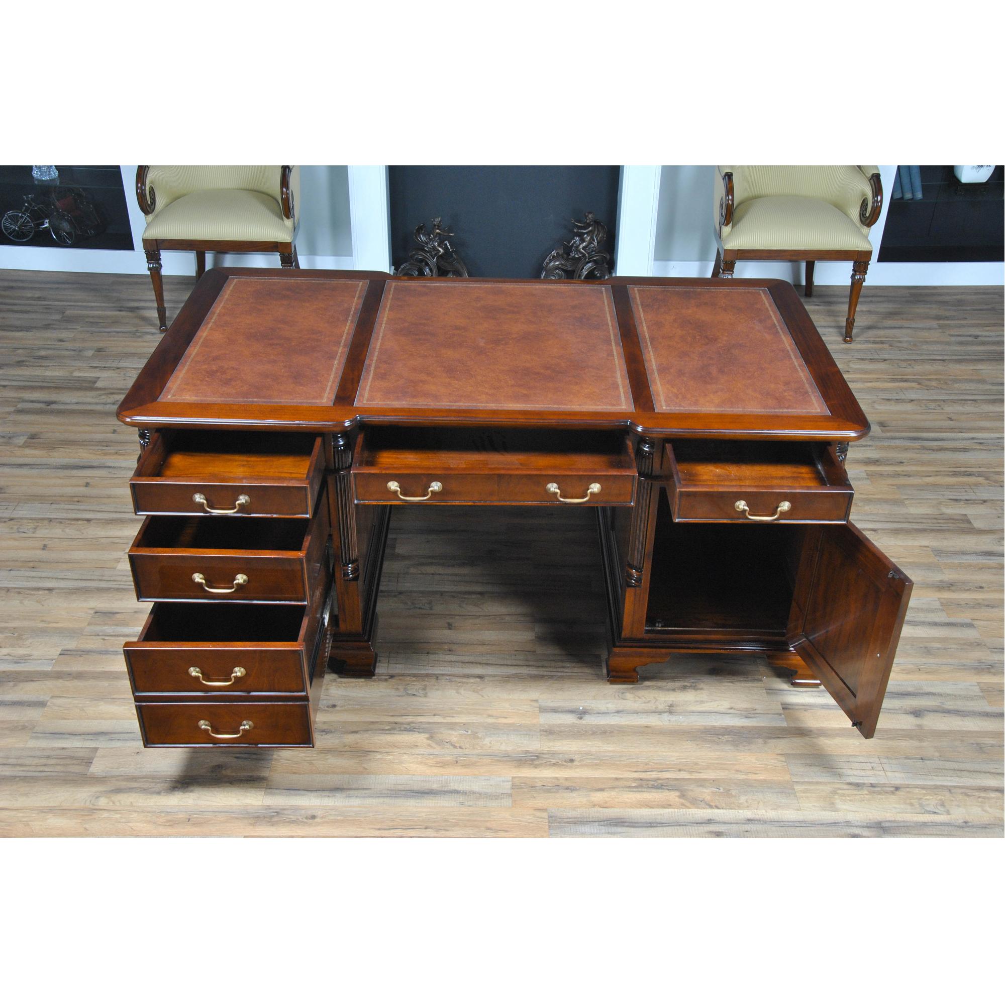 Leather Mahogany Partners Desk For Sale