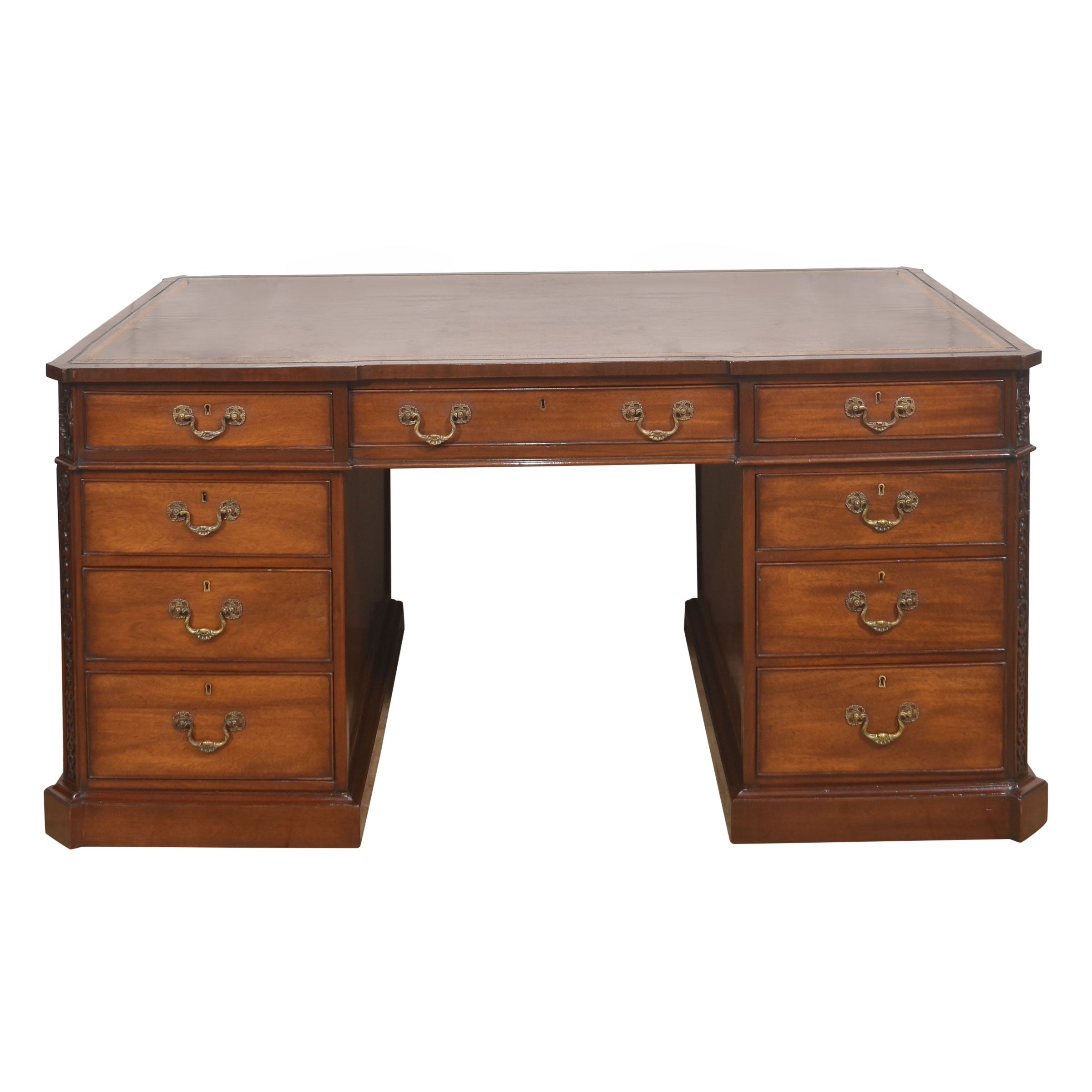 Mahogany Partner’s Pedestal Desk with Tooled Leather Top
