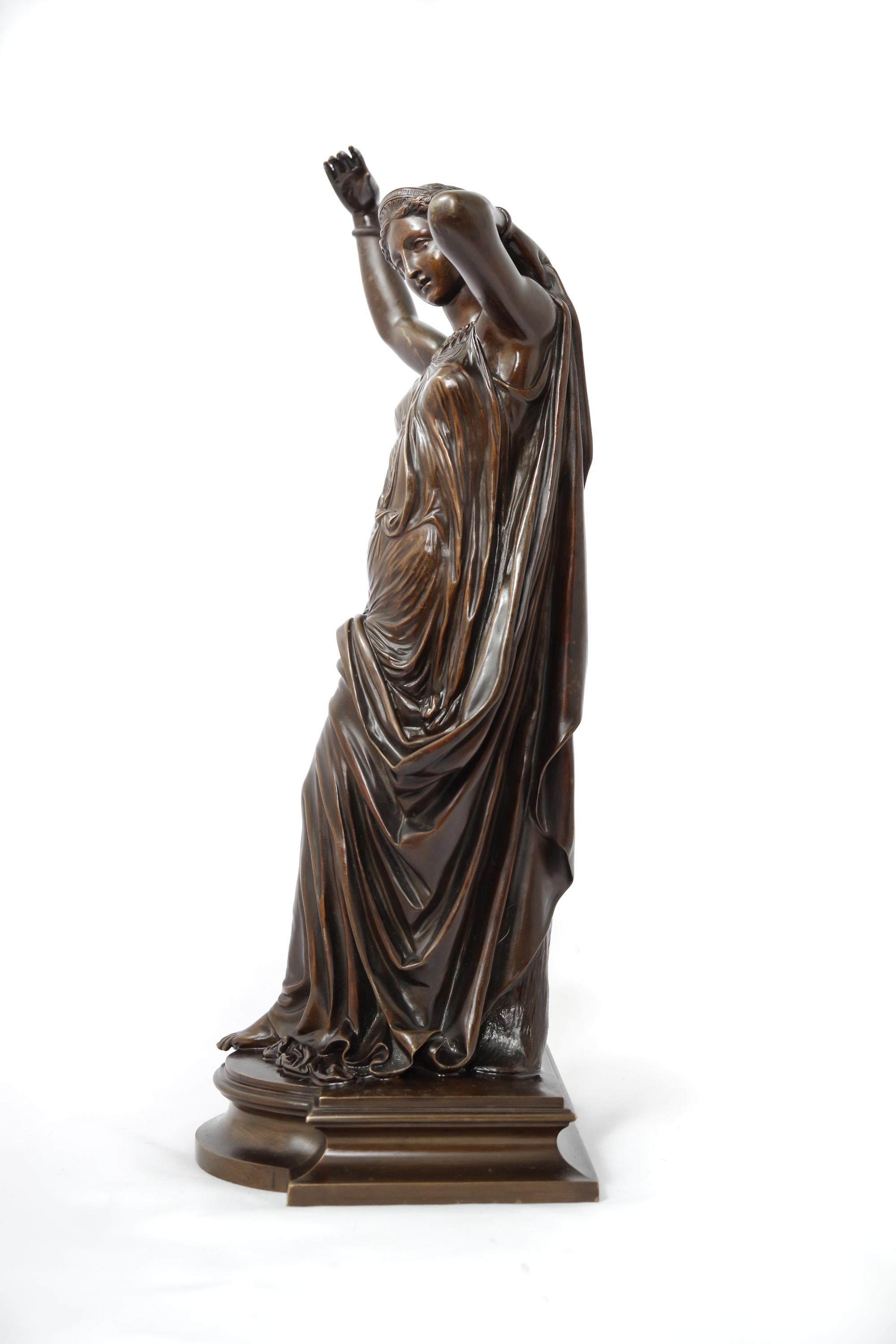 Romantic Mahogany Patinated Odalisque Bronze Sculpture by Pradier For Sale