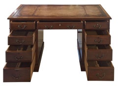 Mahogany Pedestal Desk with Antique Tan Leather Top, circa 1900