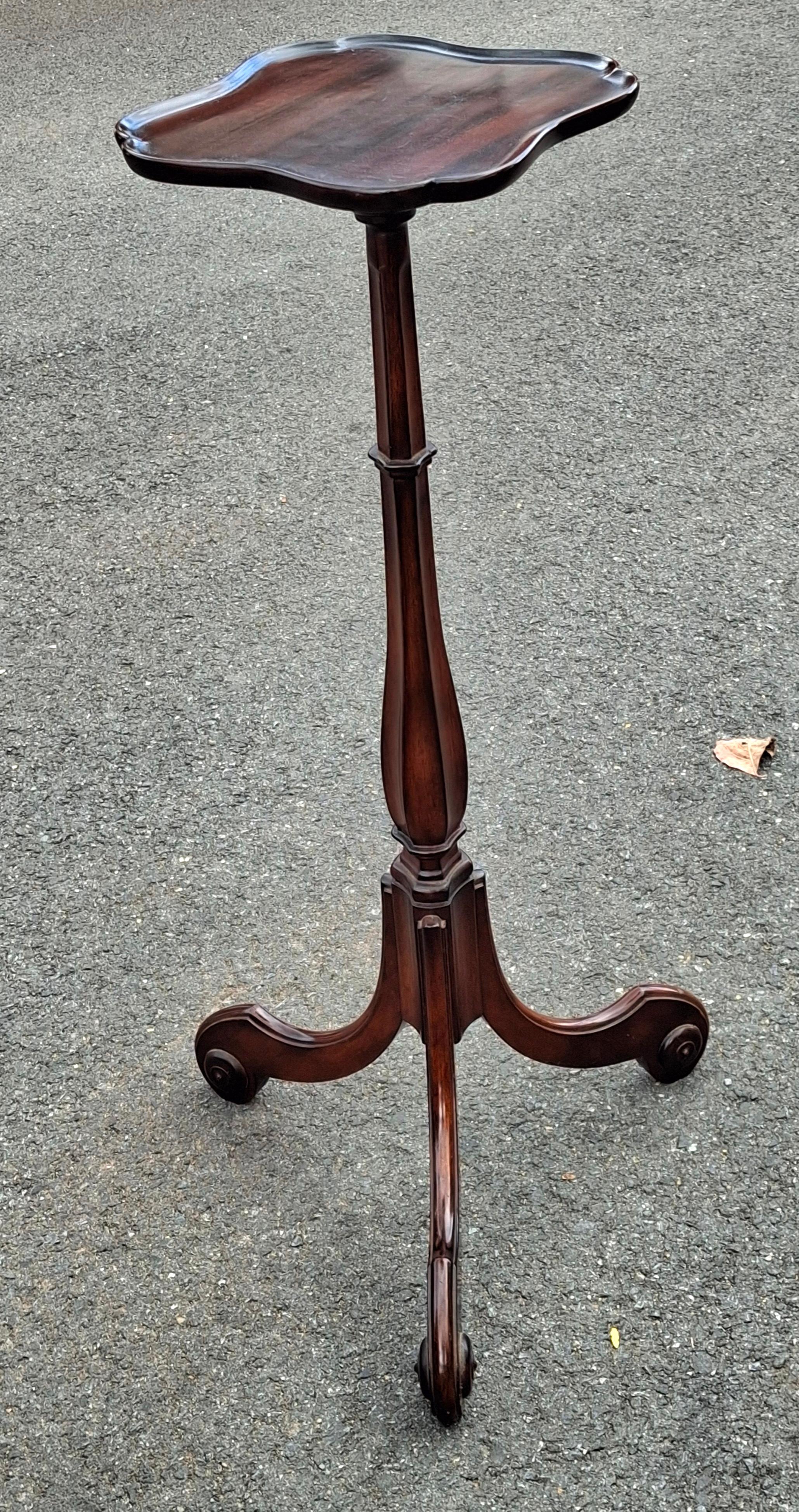 Federal Mahogany Pedestal Scrolled Tripod Floor Candle Stand Pedestal For Sale